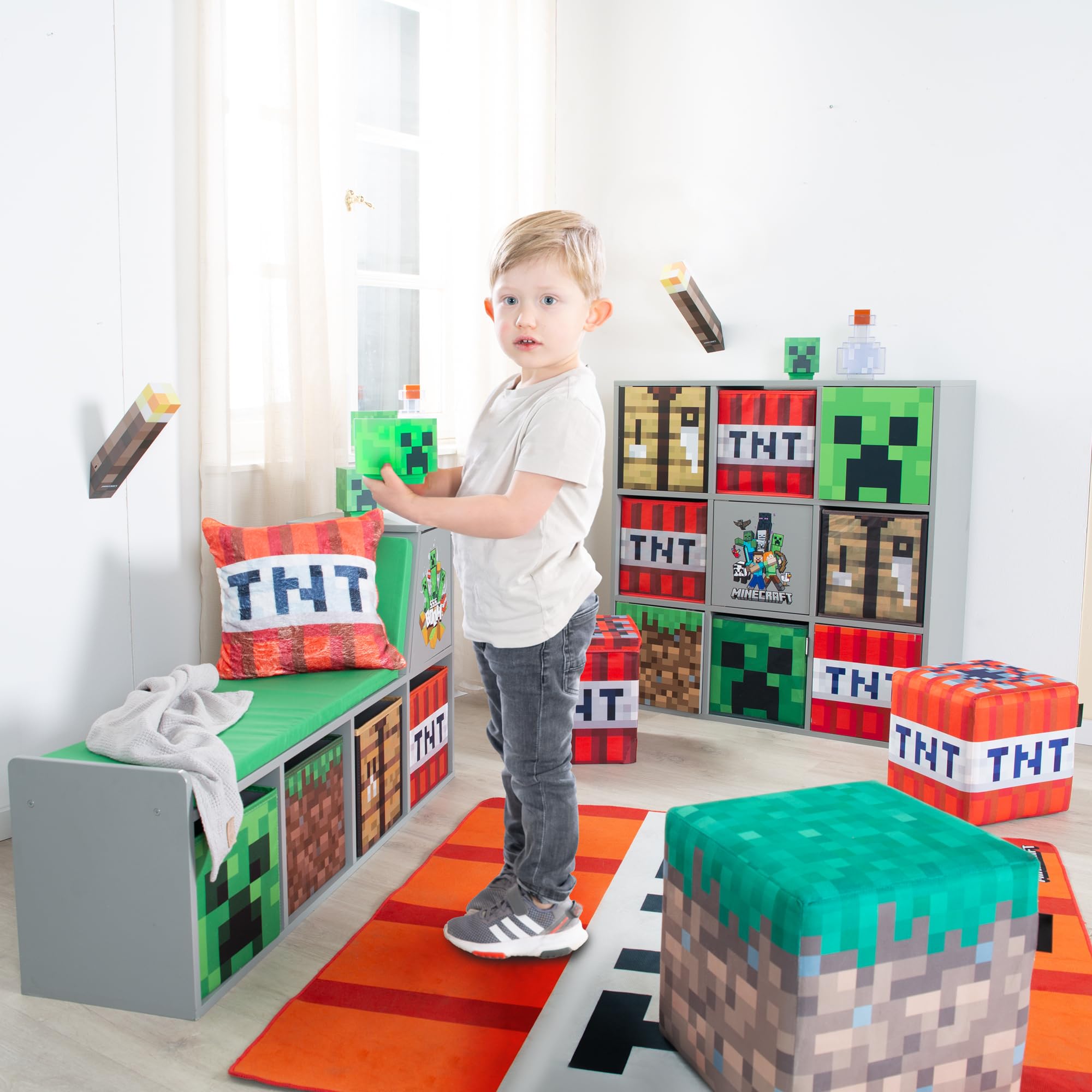 phoenix group Minecraft regał 3 x 3, ścianka działowa z drzwiami i otwartymi półkami, szary