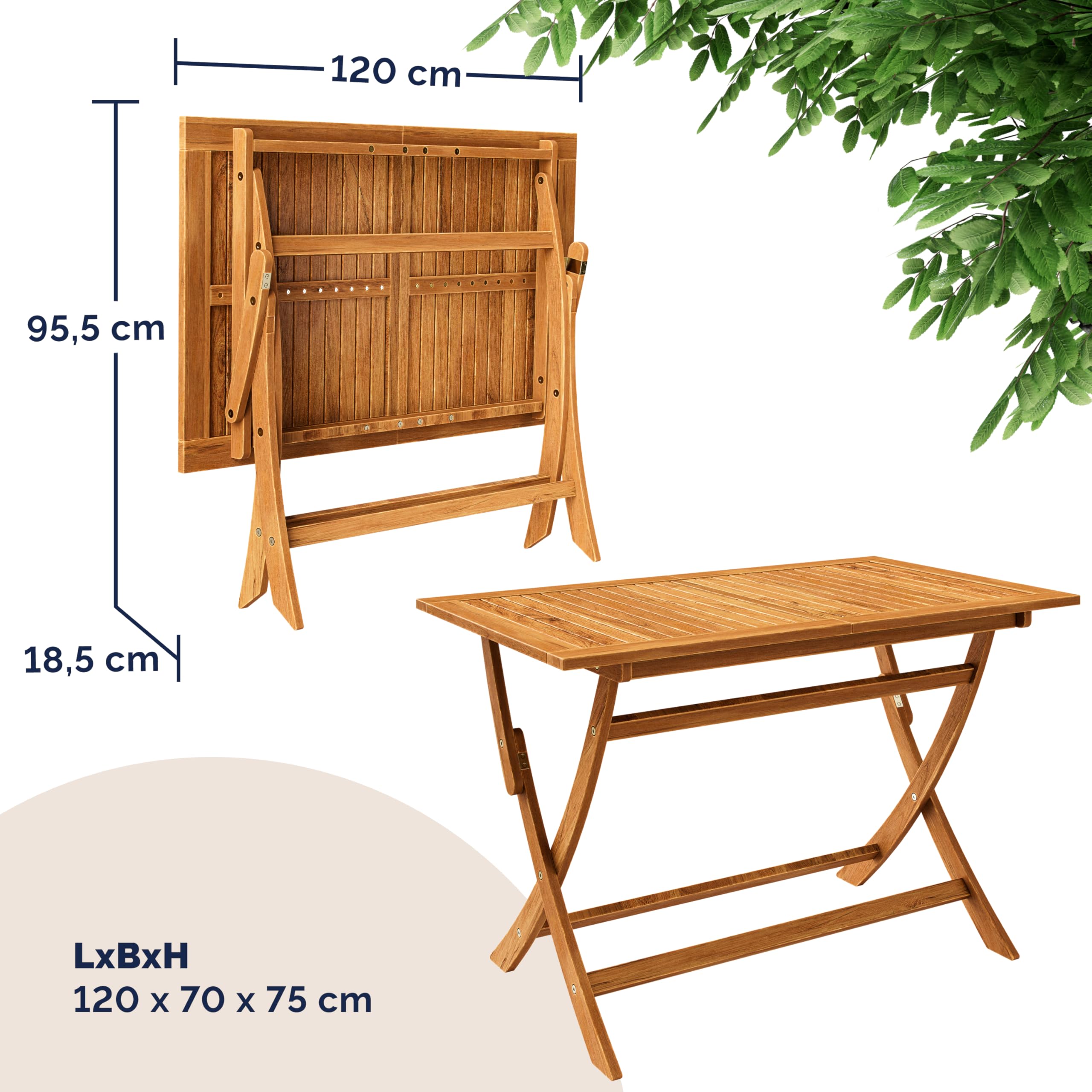 Casaria Set di Mobili da Giardino 5 Pezzi Modello 2026 Tavolo Extra Stabile Rinforzo Legno Acacia FSC 4 Sedie Pieghevoli
