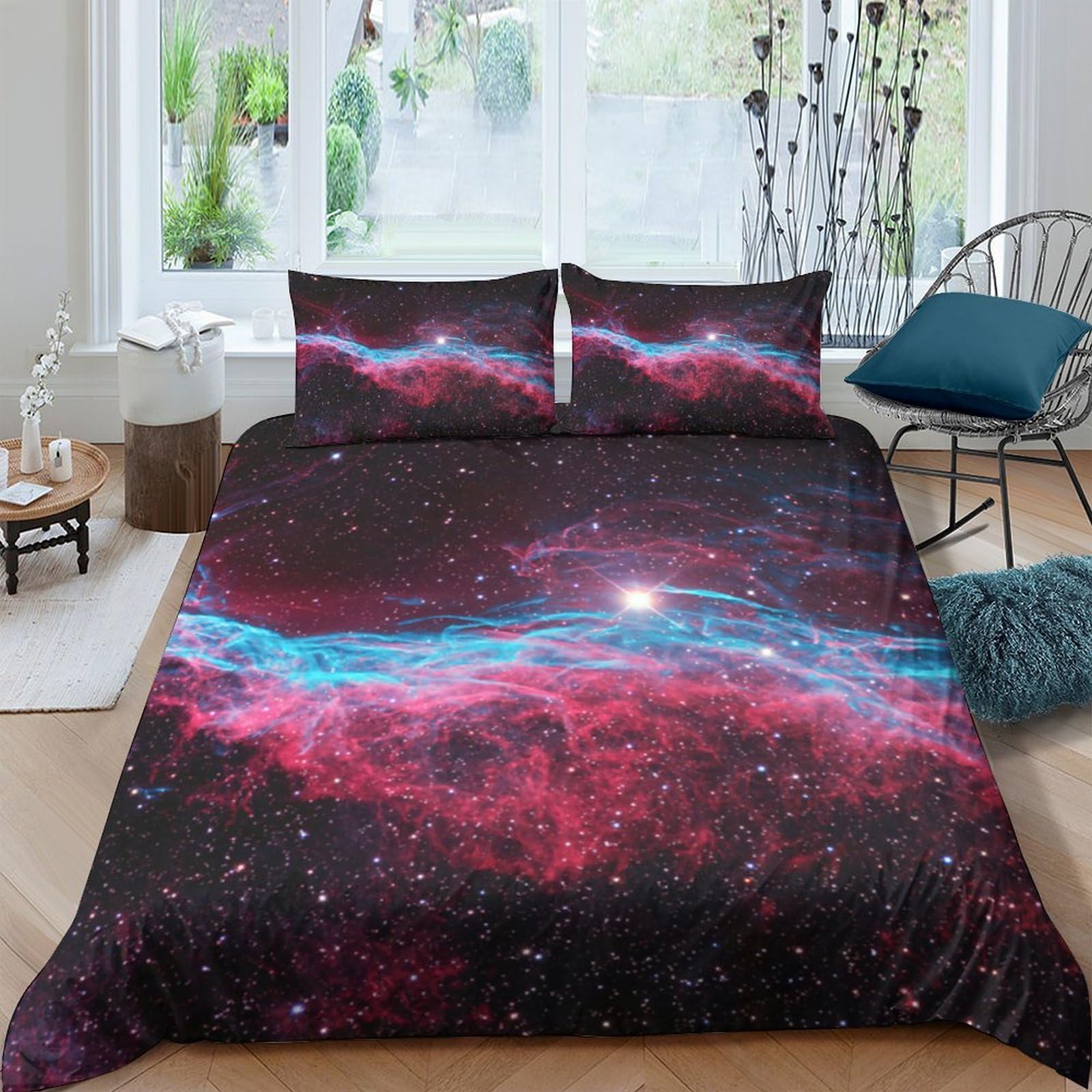 Ctjqhvkz Style-10 3D Printed Galaxy Starry Sky Fitted Sheet Microfiber Soft Breathable Cosmic Nebula Bed Sheet Bedroom Decor Single（135X200cm）