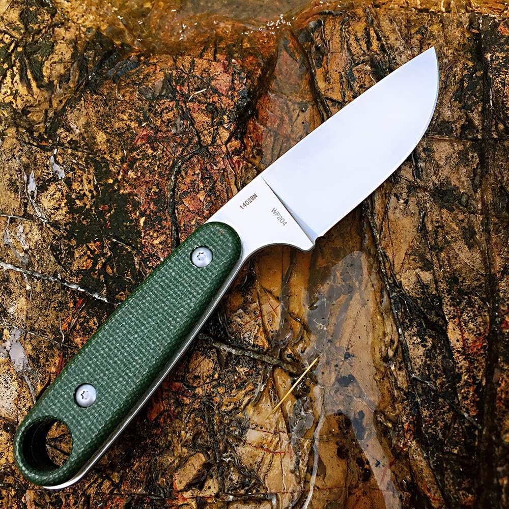 WATCHMAN W204 Fixed Blade Knife 14C28N Blade Steel Micarta Handle with Kydex Sheaths for Outdoor Activities Camping
