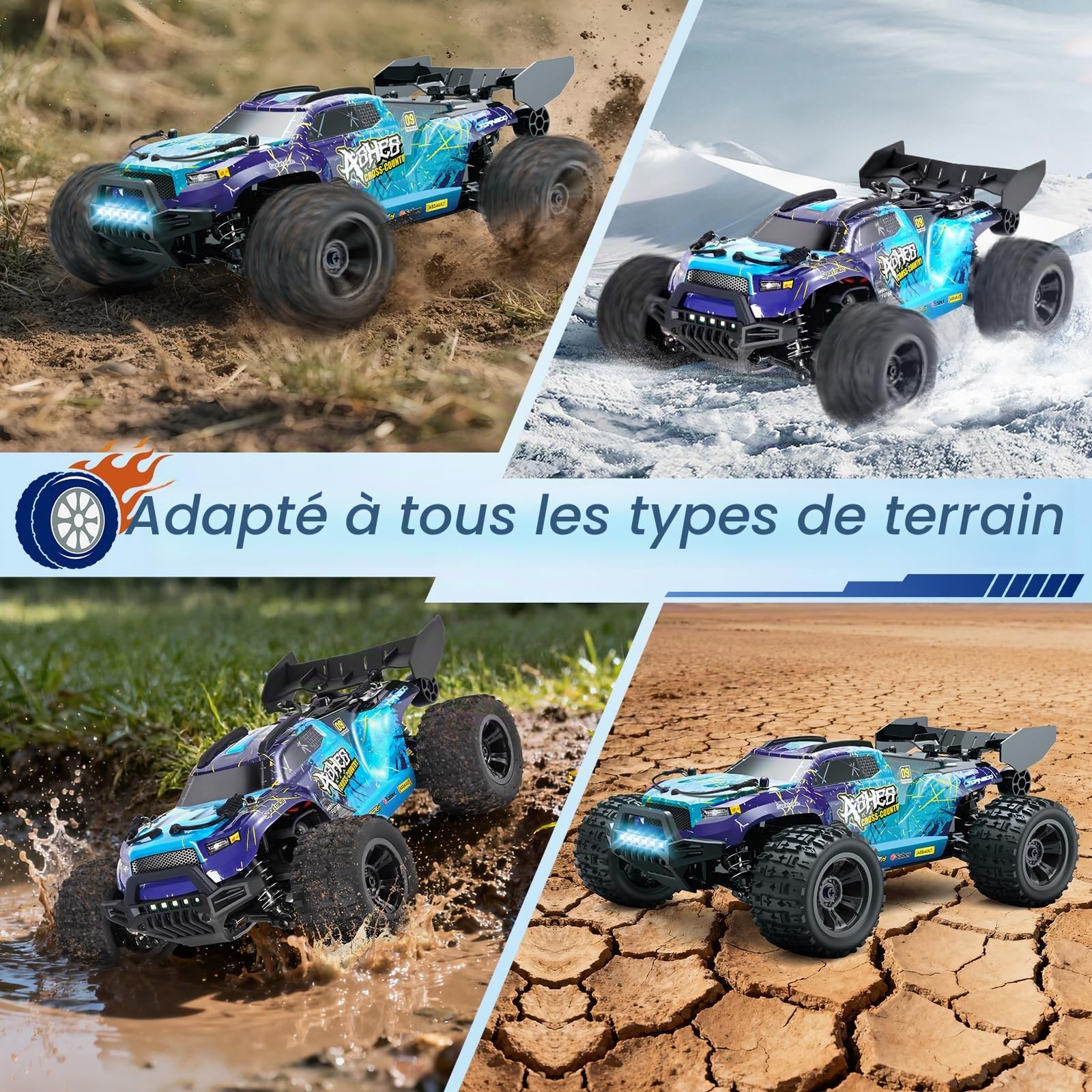 Voiture Télécommandée pour Adultes 1:18, RC Auto 2,4 GHz 4WD 40km/h, RC Car Offroad Sans Balais avec 2X 1500mAh Batteries & Moteur RC380: RC Buggy pour l'extérieur à partir de 14 ans