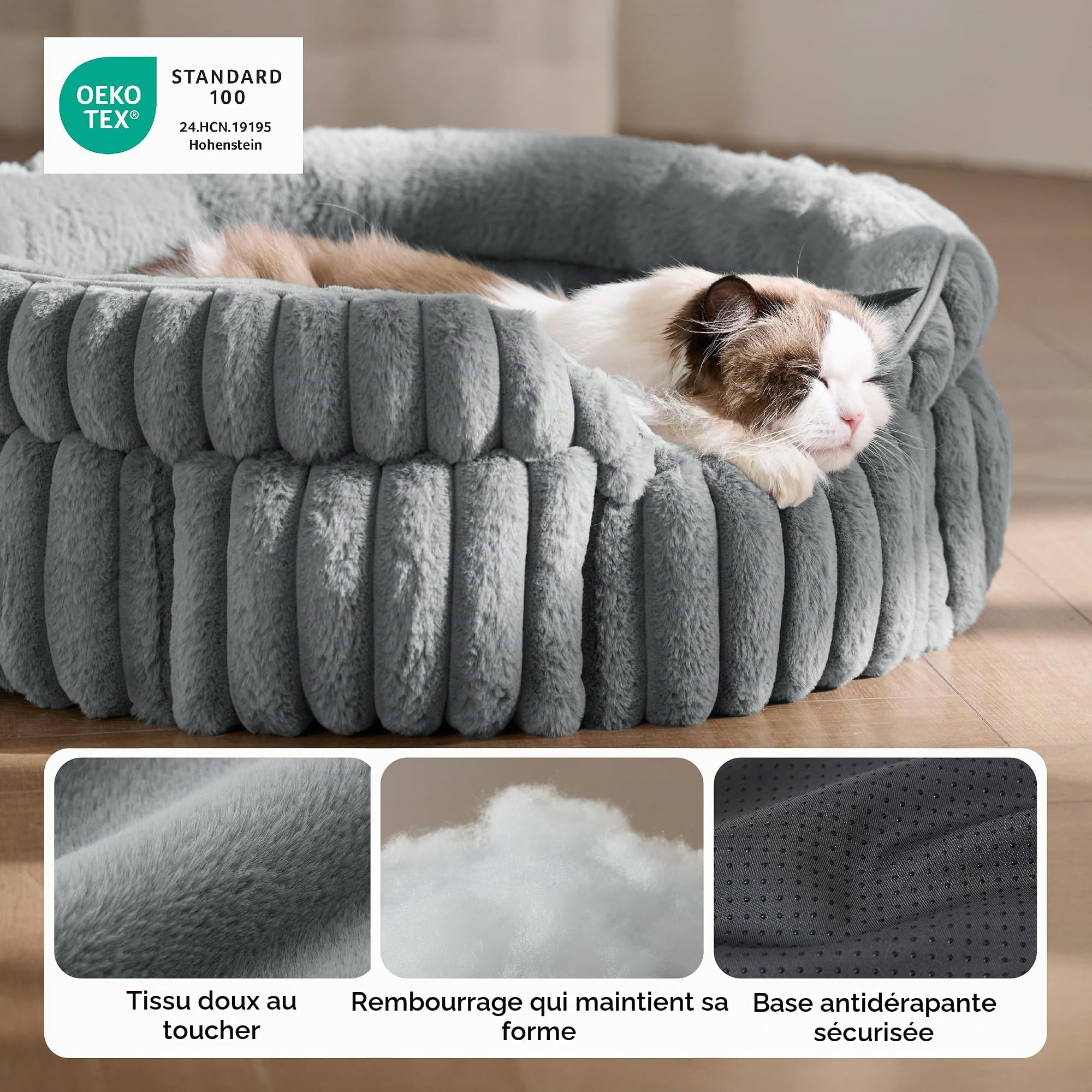 Bedsure Lit Lavable pour Chat - 51x51 cm, Petit lit Rond pour Chats d'intérieur, Panier pour Chiots avec Fond antidérapant et Coussin Amovible réversible, Gris