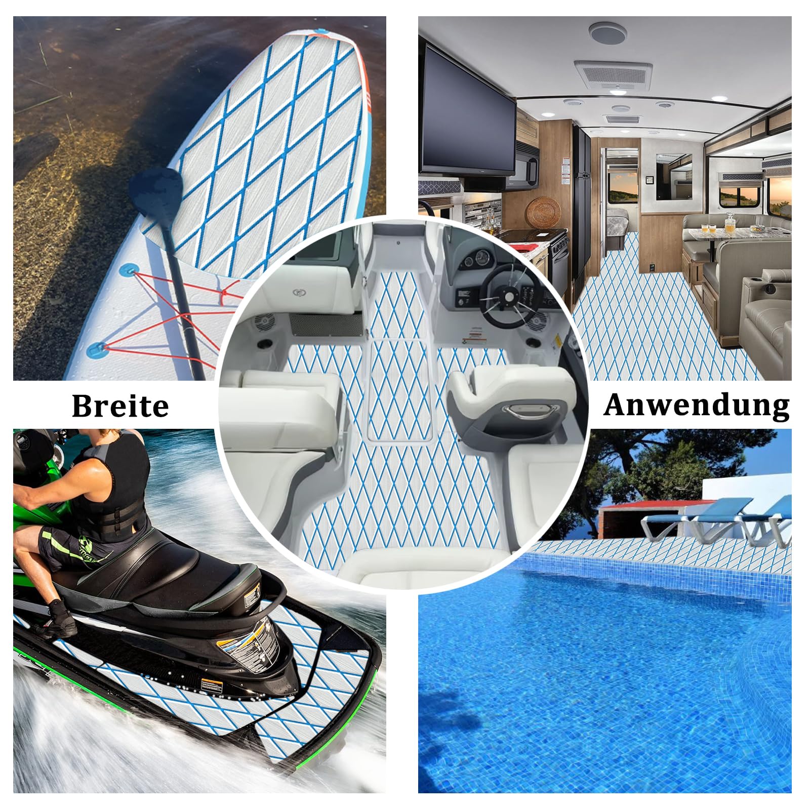 HXBYX Eva - Rivestimento per pavimento in schiuma con retro adesivo da 3 m, spessore 6 mm, con diamanti e marini, antiscivolo, per kayak, yacht, SwimPool RV, 240 x 112/72/40 cm