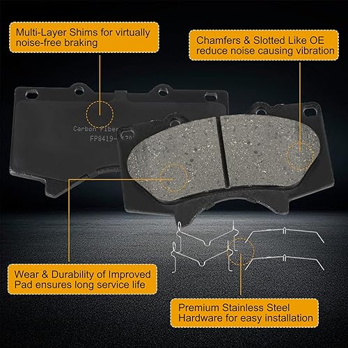 Miniatura 9 de WEIZE Front Carbon Fiber Ceramic Brake Pads, Truck and Tow Brake Pads Set with Hardware D1303, Fit for Toyota Tundra Sequoia Land Cruiser, Lexus