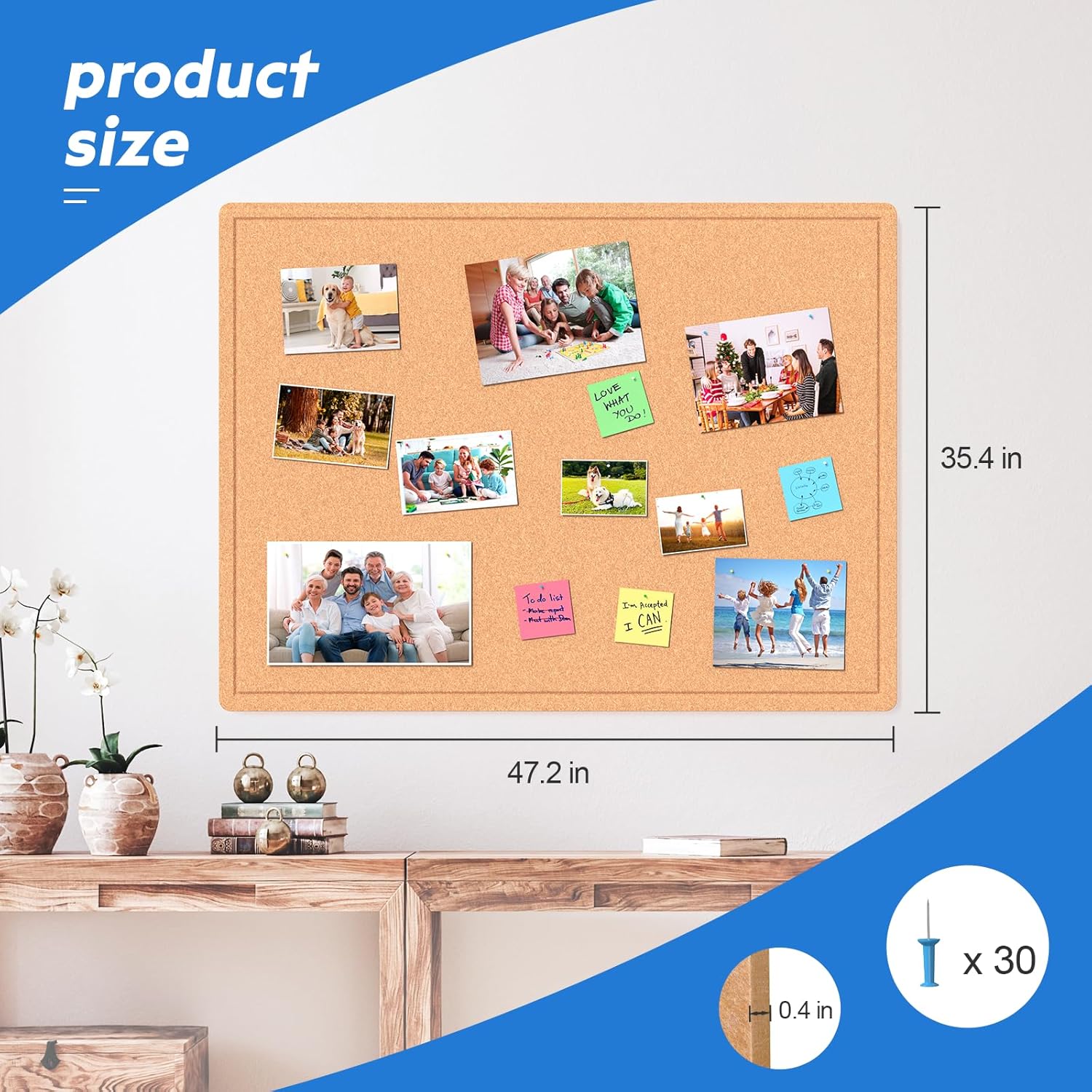 Samstar Large Bulletin Board - 48 x 36 Inches, Decorative Felt Pin Board for Wall - 4' x 3' Cork Board Alternative for Wall, Vision Board Photo Display Board Includes 30 Push Pins - Ginger Yellow