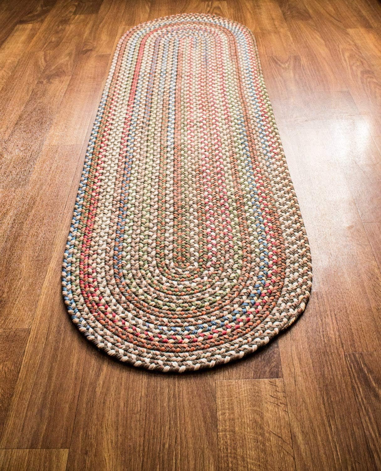Super Area Rugs Roxbury American Made Braided Rug for Indoor Outdoor Spaces, Dk. Taupe/Natural Multi, 2' X 4' Oval Runner
