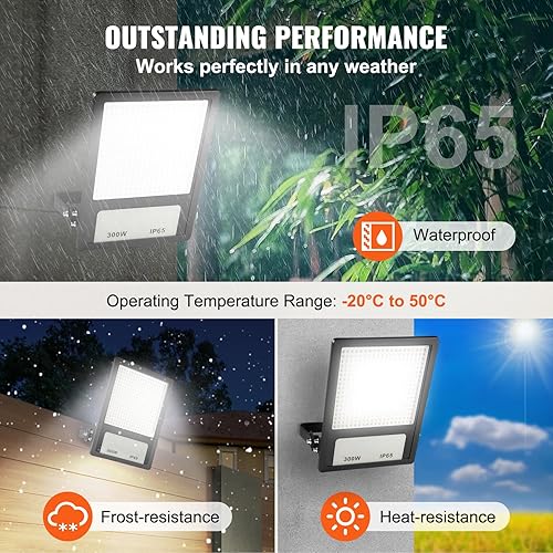 Miniatura 4 de VEVOR Luz LED para estadio, 300 W 35000 LM, luz de inundación LED de 6500 K, luz de inundación blanca brillante para exteriores con enchufe, luz de