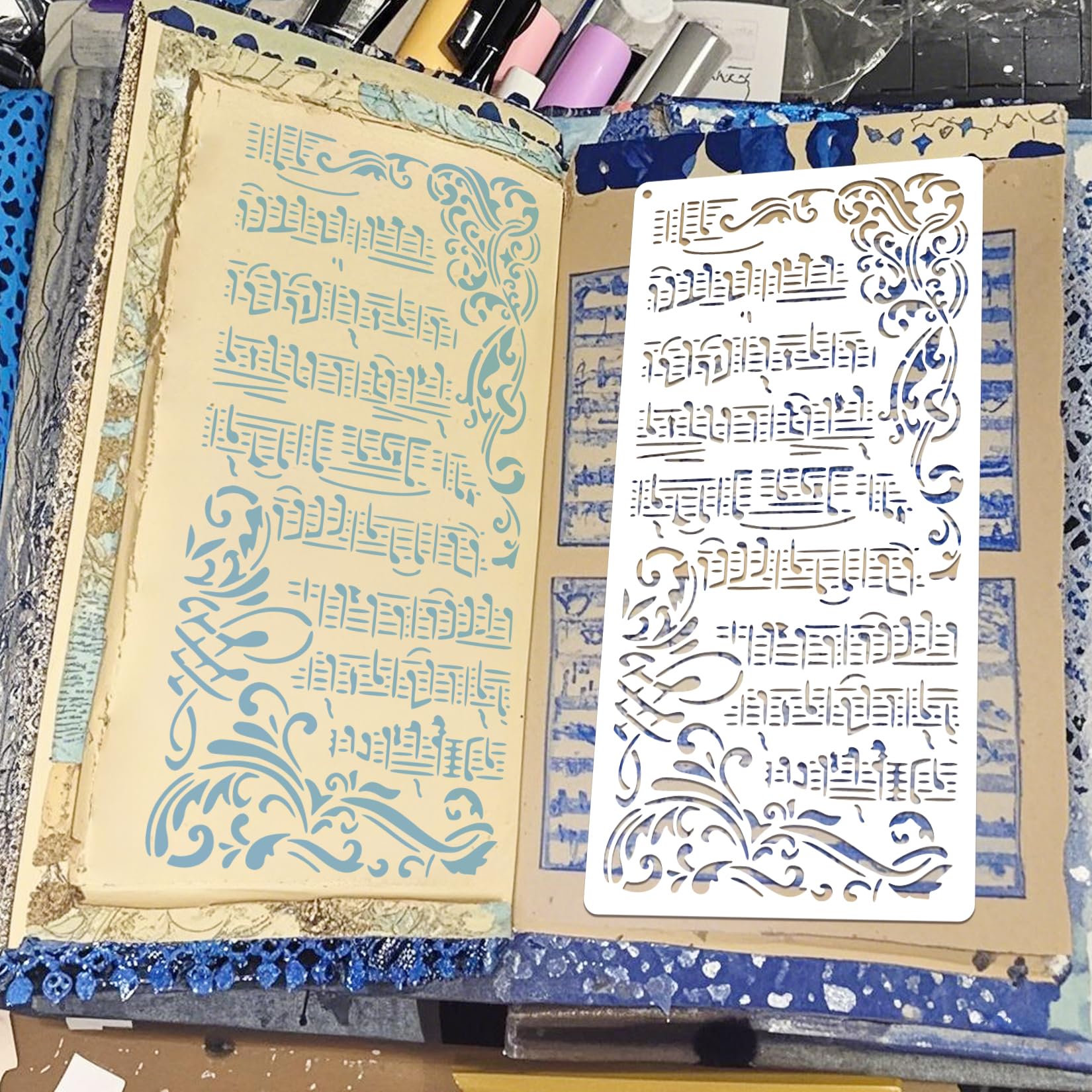 Plantillas reutilizables para álbumes de recortes para manualidades, notas musicales, ramas de ladrillo, fondo de lunares, plantillas de dibujo para pintar sobre muebles de madera, tela, tarjetas
