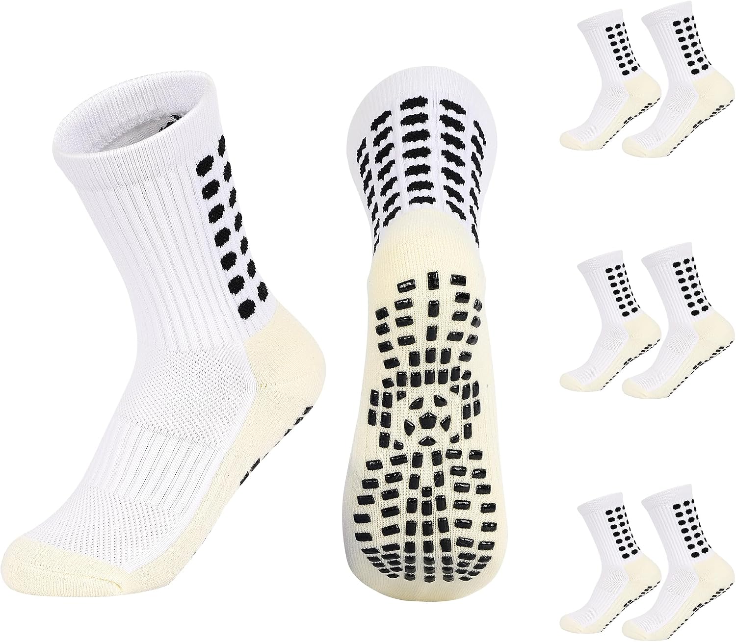 Kids Soccer Grip Socks Boys Girls Non Slip Athletic Crew Sports Socks 3 Pairs Football Basketball 4-16 Years