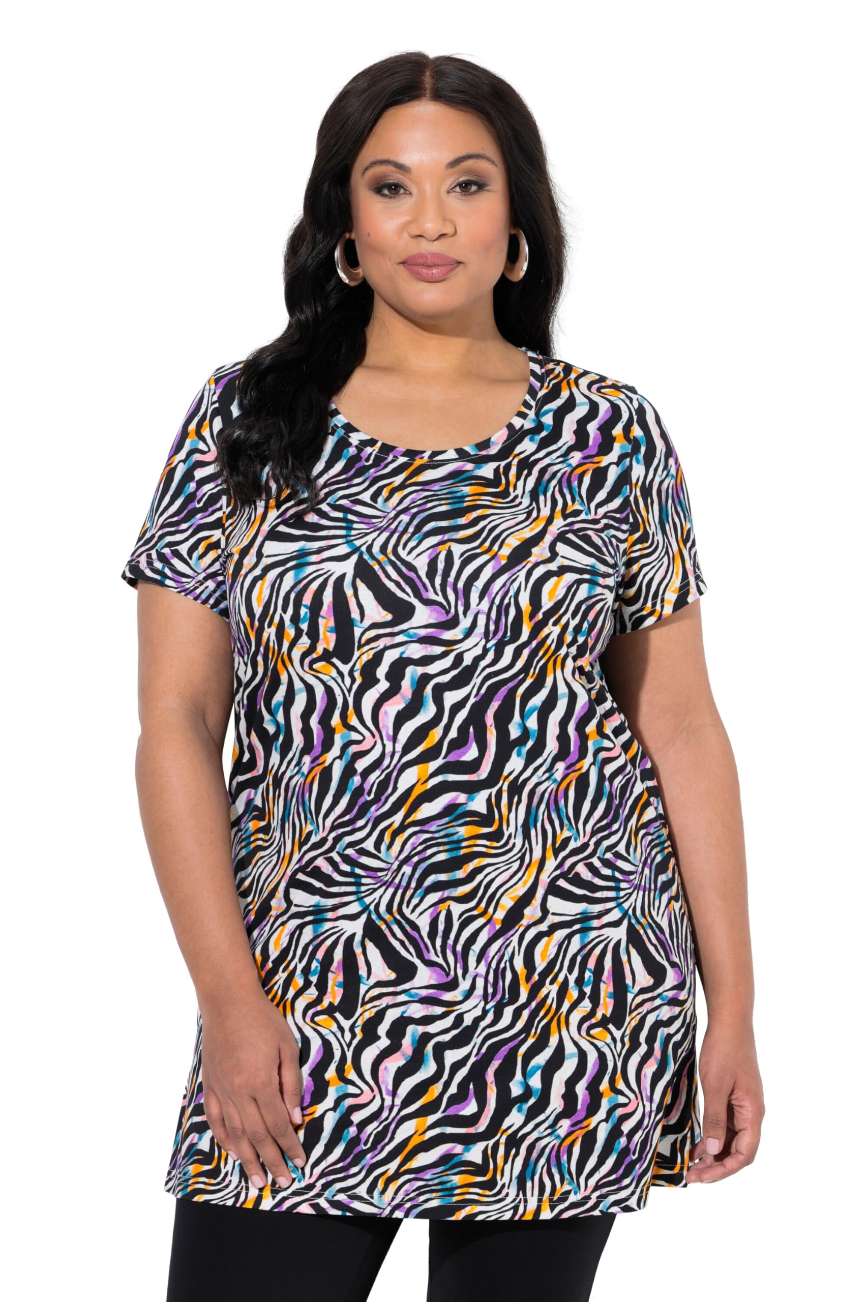 Ulla Popken Damen große Größen Übergrößen Plus Size Longshirt, Animal-Muster, Rundhalsausschnitt, Halbarm 849436