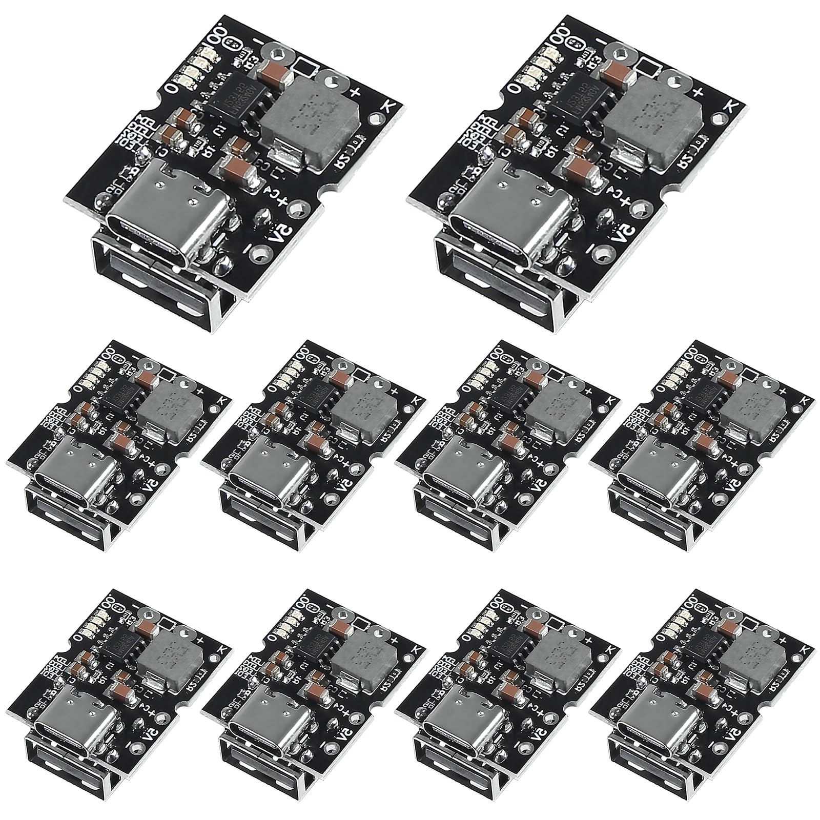 Photo 1 of 10 Pieces of 5V 2A Integrated Charging and discharging Module with USB A and USB C Dual interfaces, Compatible with 4.2V and 4.35V Lithium - ion Batteries, high - Precision.