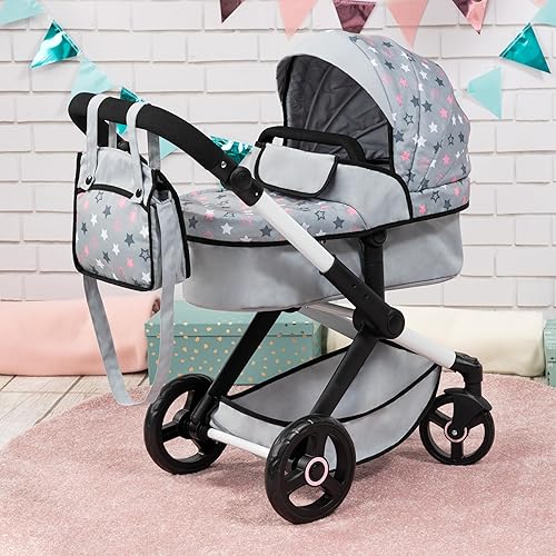 Miniatura 3 de Bayer Muñecas de diseño: cochecito Xeo - Gris, rosa, estrellas - Incluye bolsa de hombro, se adapta a muñecas de hasta 18', convertible a una