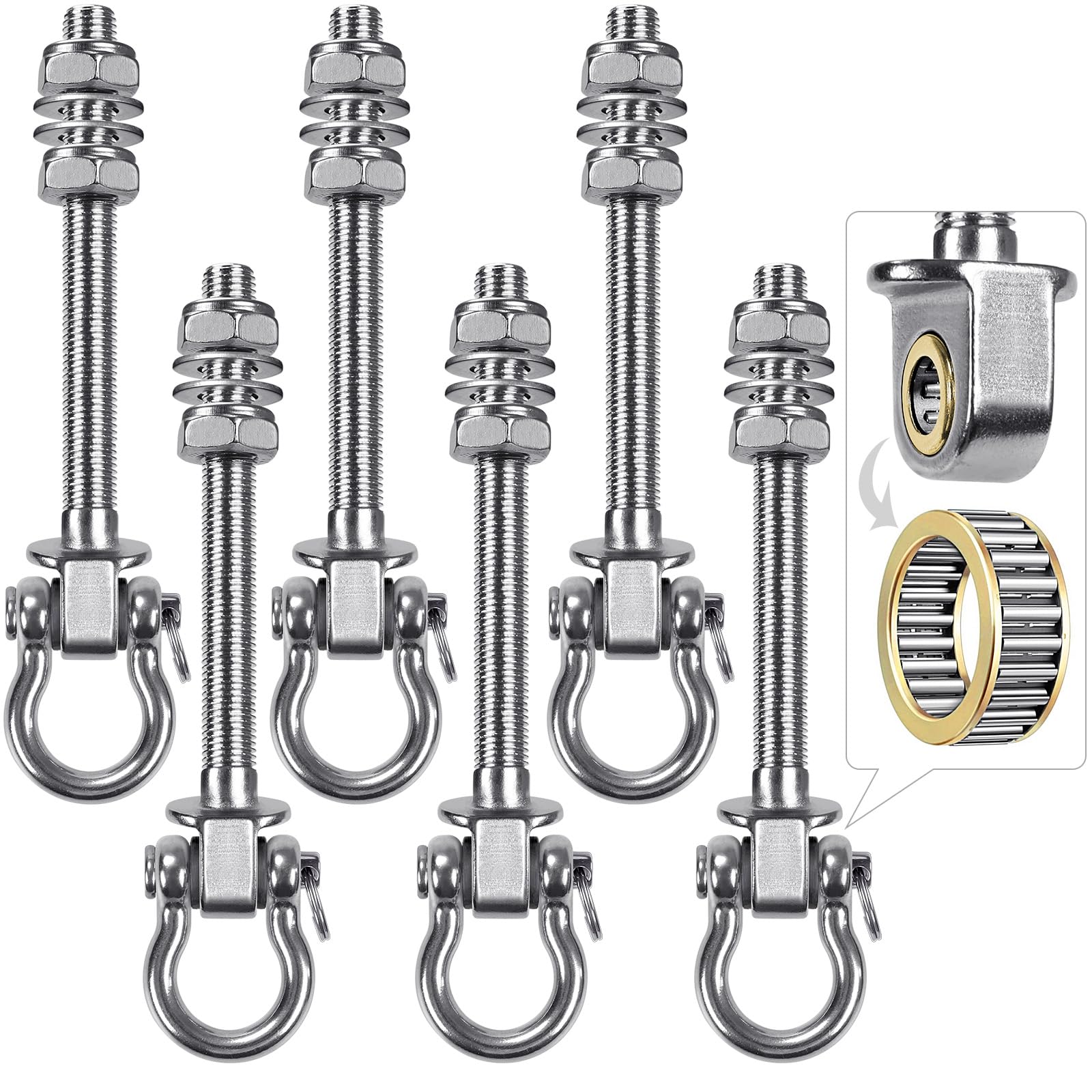 Dolibest Swing Hangers with Bearing - 6 Pack Stainless Steel 304 Hardware Hooks for Wood & Metal Beams, Ideal for Hanging Hammocks, Yoga Swings, Porch