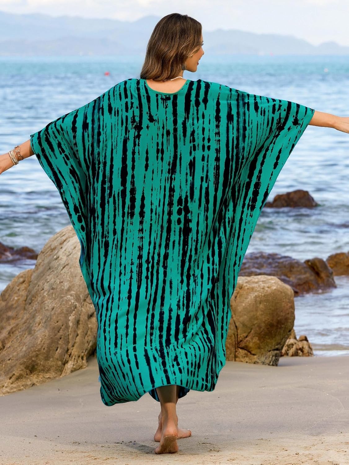 Women 2025 Summer Kaftan Dresses Plus Size Bathing Suit Cover Up Moo Moos Beach Dress for Swimwear Caftan Dress - Image 5