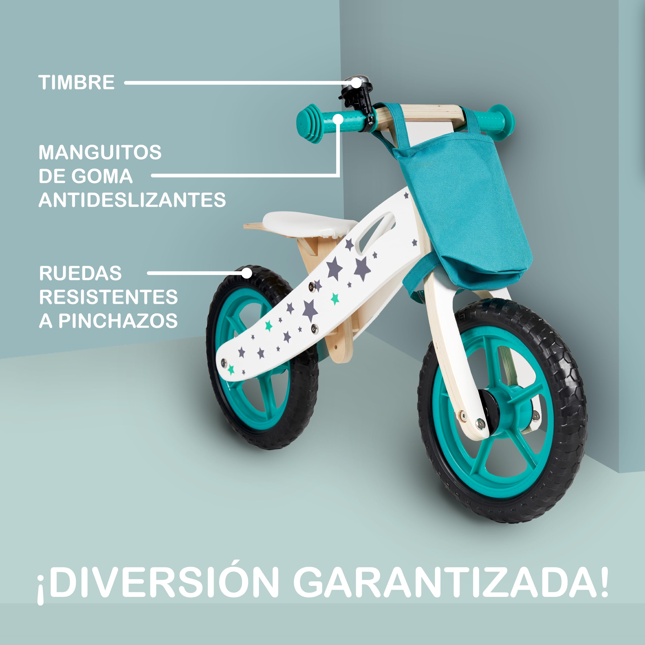 BUDDY BABY Bike - Bicicleta sin Pedales Montessori, Ligera y con Asiento Ajustable y Timbre, Bicicleta 2 Ruedas, Bicicletas niños, Hecha de Madera, Práctica, Moto bebé