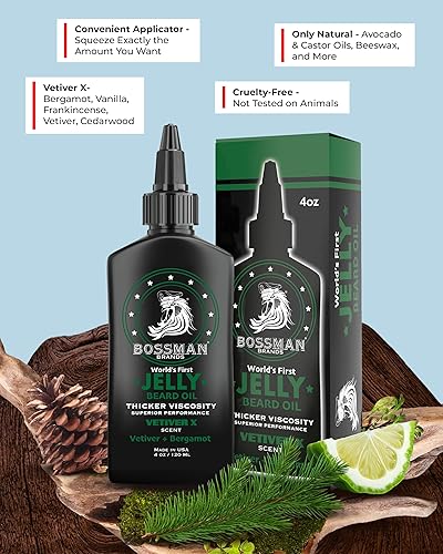 Miniatura 3 de Bossman Paquete de aceite de gelatina para barba para hombre, paquete de 2, 8 onzas (Royal Oud + Vetiver X Scents), suaviza, hidrata y acondiciona