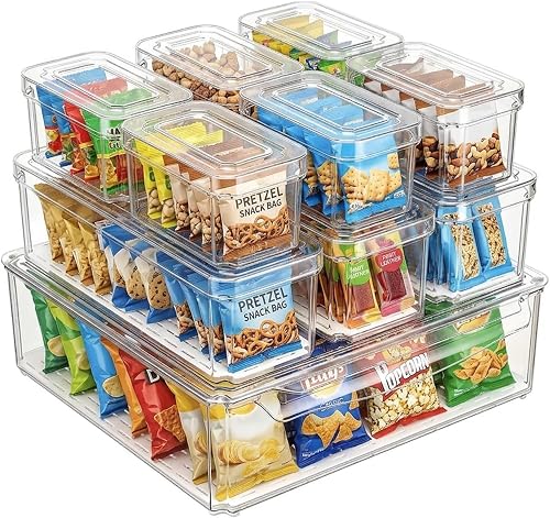 KUMD 10 Pack Fridge Organizer, Stackable Refrigerator Organizer Bins with Lids, BPA-Free Produce Fruit Storage Containers for Storage Clear for Kitchen, Food, Drinks, Vegetable Storage