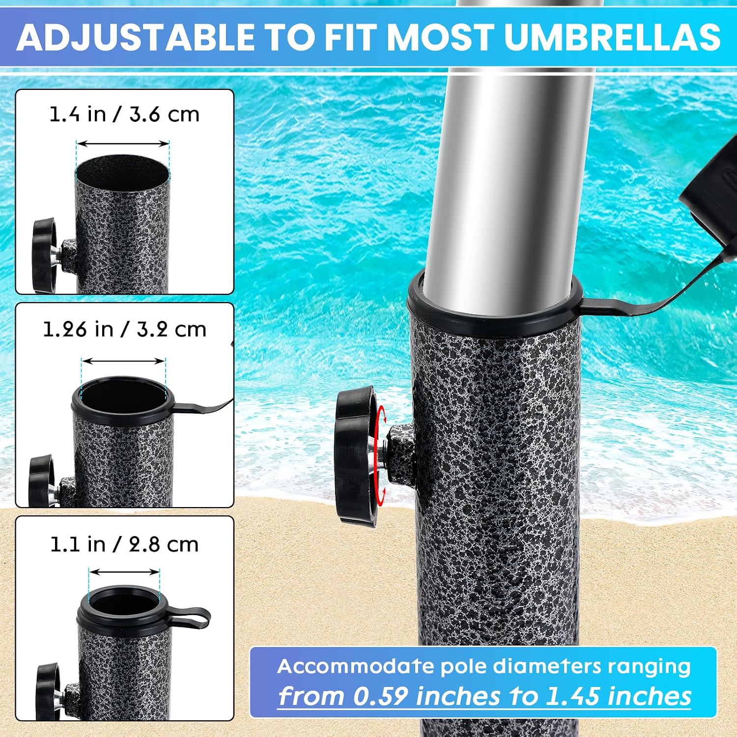 Portable Beach Umbrella Stand, Foldable Umbrella Stand | Adjustable Patio Umbrella Base Holder with Weight Bag, Sunshade Holder for Beach, Outdoor, Courtyard, Beach, Black