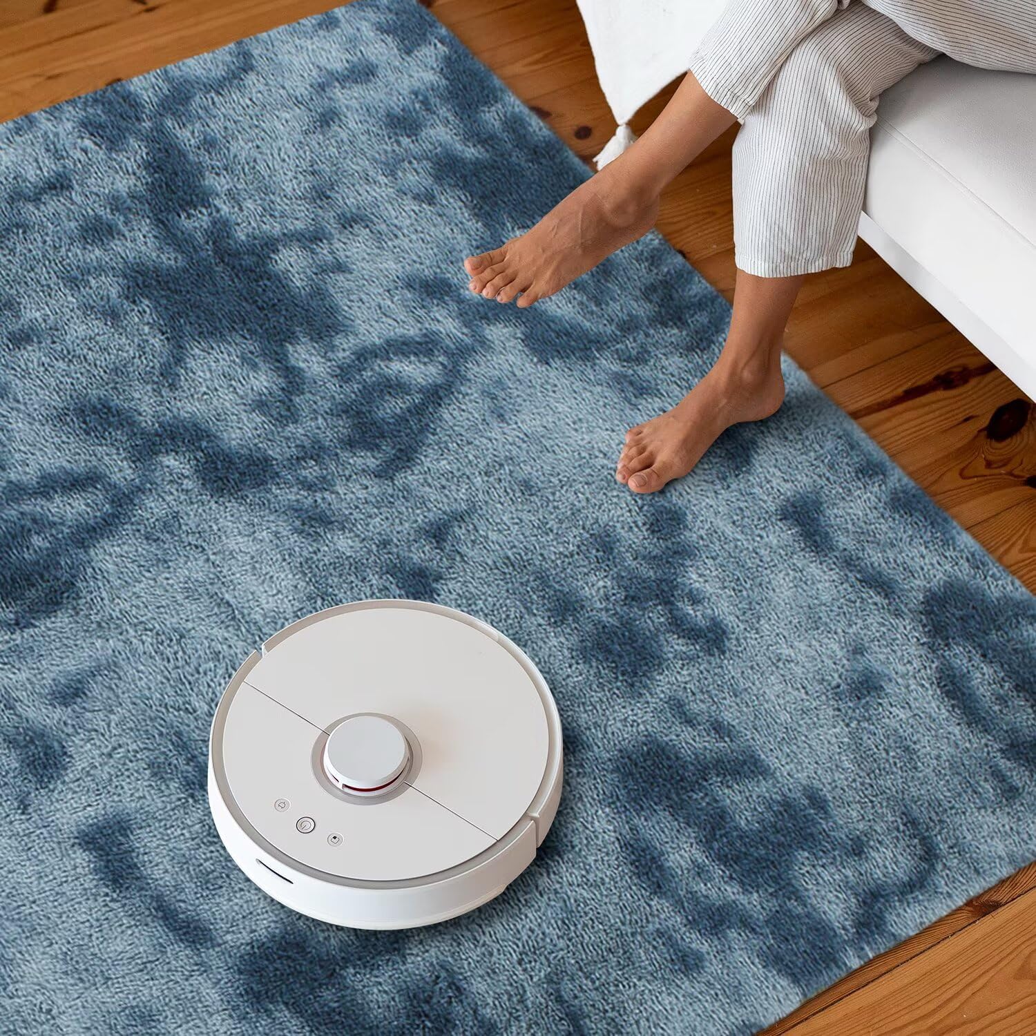 Vafodo Fluffy Bedroom Carpet, 4x6 ft Shaggy Fuzzy Area Rug - Soft Plush Tie-Dye Deep Blue for Kids Bedroom and Nursery Boys & Girls Room Decor