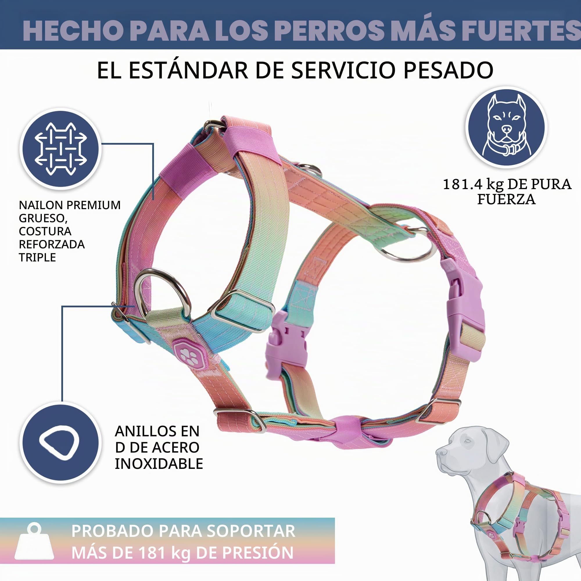 Spark Paws Arnés grande sin tirones para perro, diseño halter con clip frontal, duradero y resistente para razas grandes y fuertes, glaseado pastel, talla L
