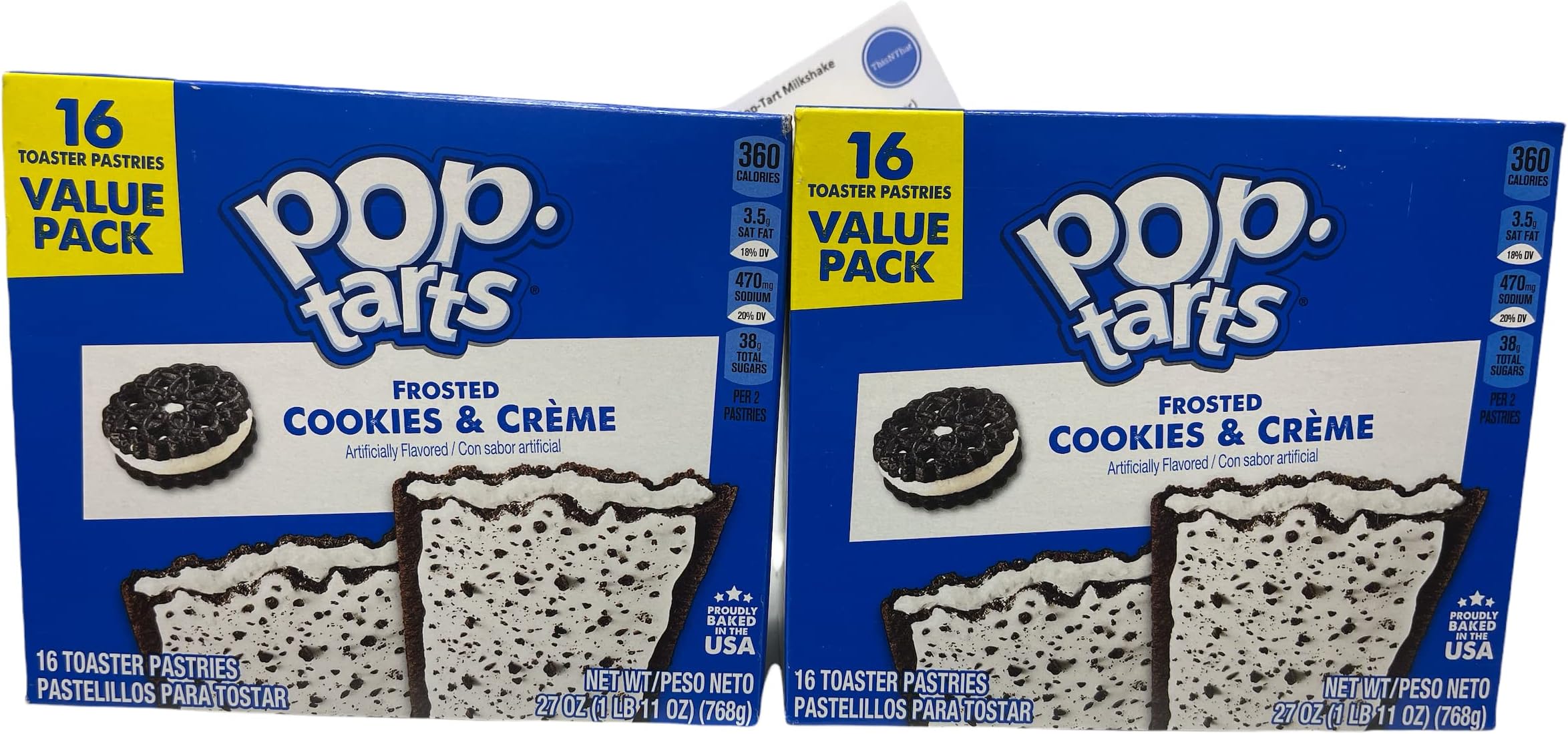 Pop-Tarts Toaster Pastries 16ct Value Pack Bundle: (2) Cookies & Creme and ThisNThat Recipe Card (32 Poptarts Total)