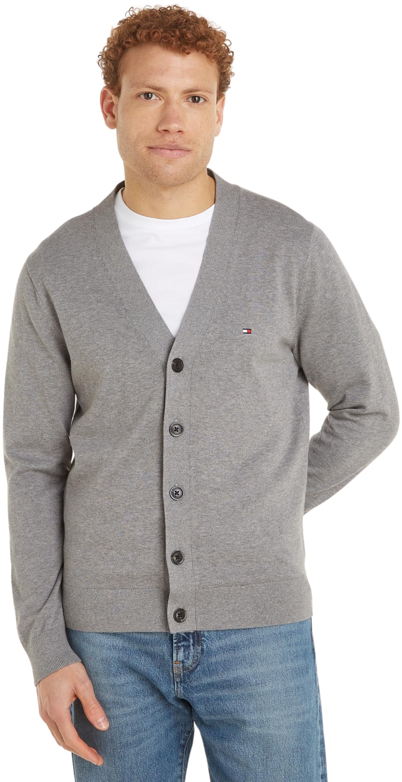 Tommy Hilfiger Herren Strickjacke Cardigan Essential Cotton mit Knopfleiste