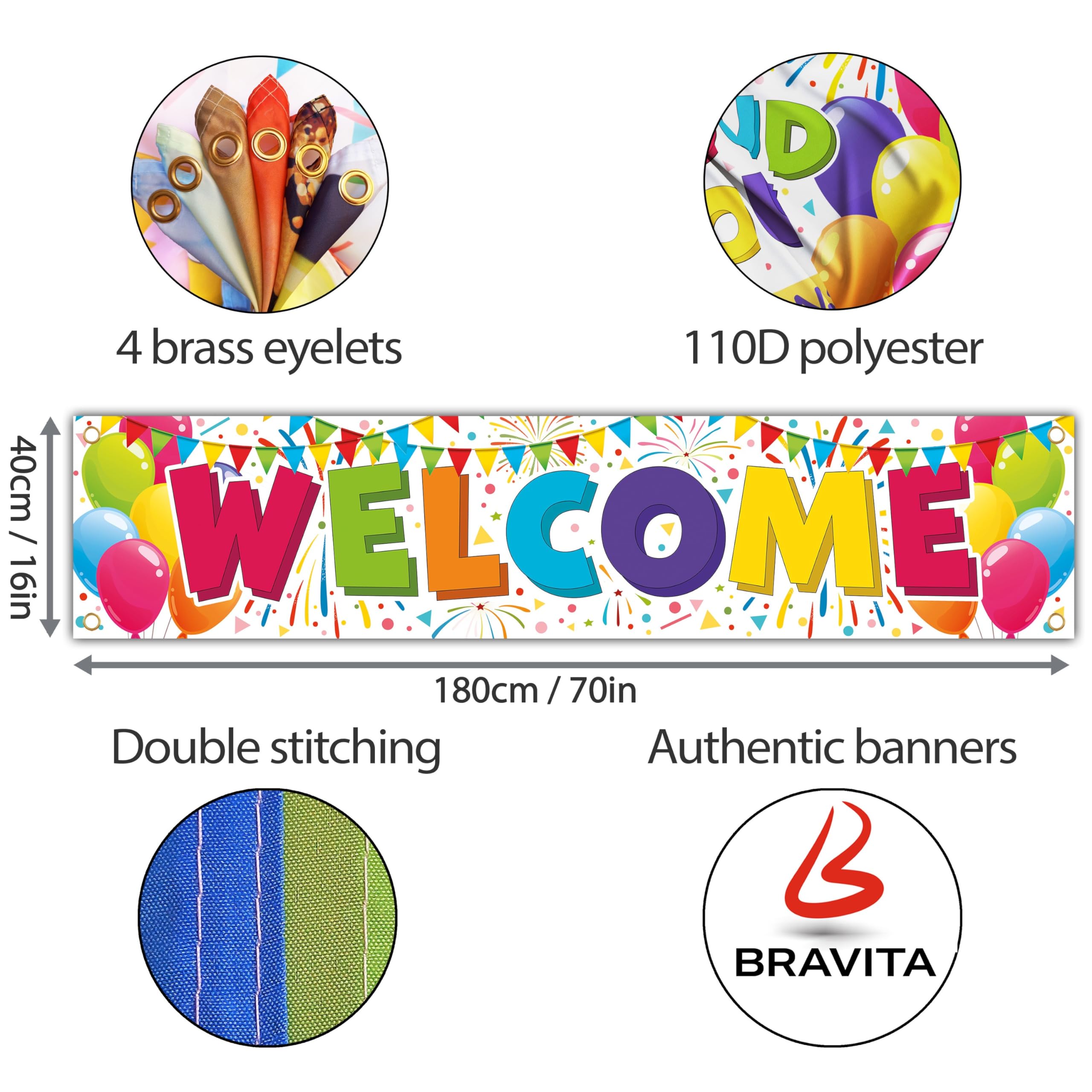 Banner de bienvenida – Cartel de bienvenida a casa – Cartel de bienvenida de 1,8 x 0,4 m – Decoraciones de bienvenida para el hogar – Doble costura (blanco)
