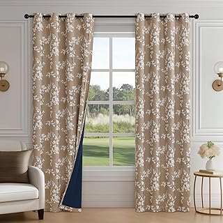 FMFUNCTEX 100% Blackout Floral Curtains for Bedroom, Taupe Curtains 84 i...