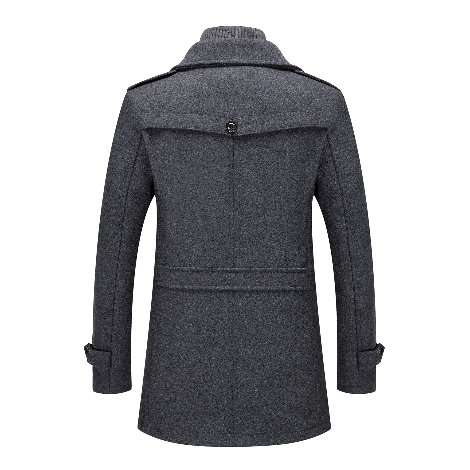 PRIJOUHE Men's Wool Blend Jacket Single Breasted Slim Fit Thick Winter Windproof Pea Coat with Removable Scarf