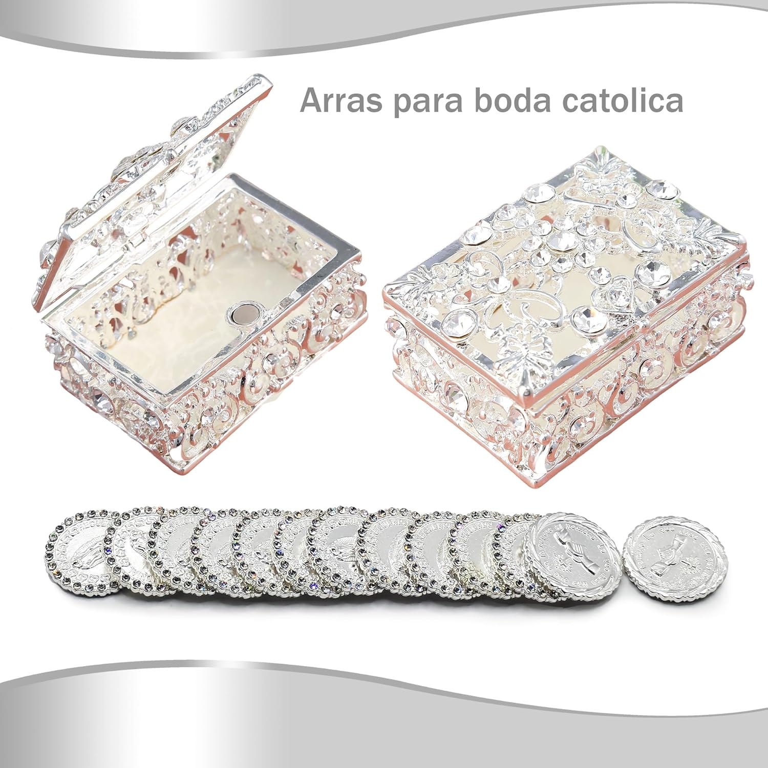 Arras Para Boda Catolica, Wedding Arras Coins Set, Arras De Boda Cristiana, Regalos de Matrimonio (Silver)