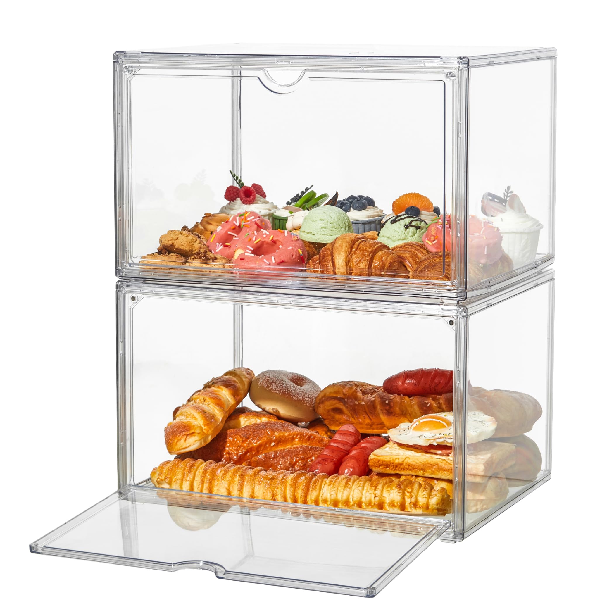 Nuyhgtr Contenitore per pane con coperchio, contenitore trasparente per pane, contenitore per bagel, muffin e rotoli, contenitore per pane da cucina, coperchio per scatola per pane