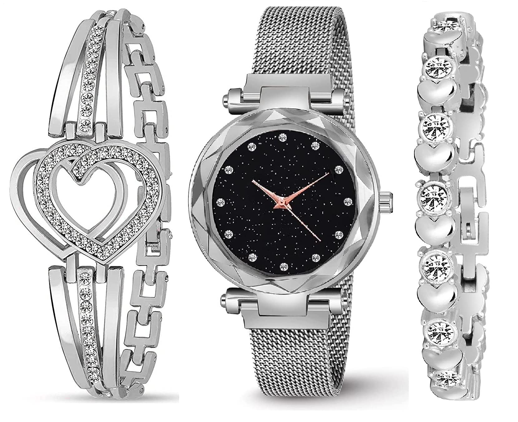 K Vajir Designed New Attractive Analogue Magnet Belt Watch Combo for Girls and Woman | Magnet Belt Watch Gift for Sister, Lover,Wife (Silver.) (B0B82XFSRR) Amazon Price History, Amazon Price Tracker