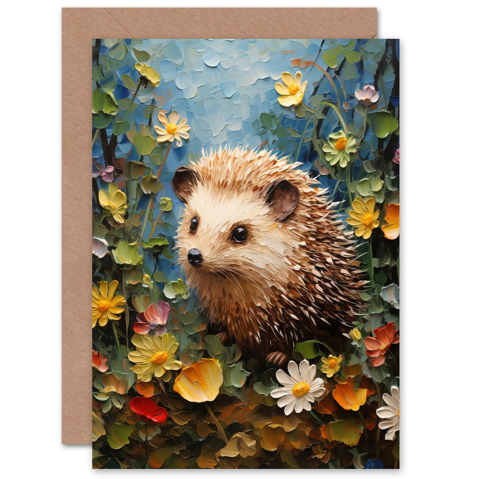 Artery8 Hedgehog Wildflower Meadow for Wife Her Mum Sister Daughter Mom Gran Nan Birthday Thank You Kids Child Blank Art Greeting Card