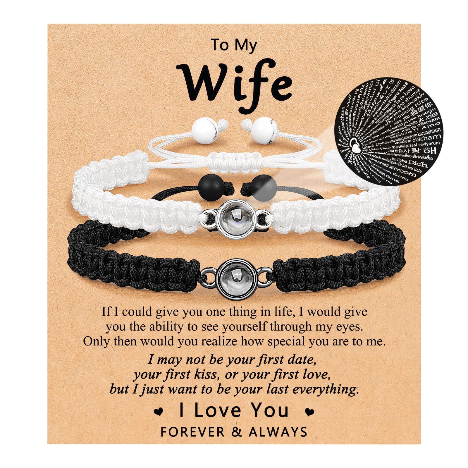 UNGENT THEM I Love You 100 Languages Bracelets, Couples Gifts for Boyfriend, Girlfriend, My Love, Soulmate, Anniversary Valentines Day Birthday Christmas Gift for Women Men