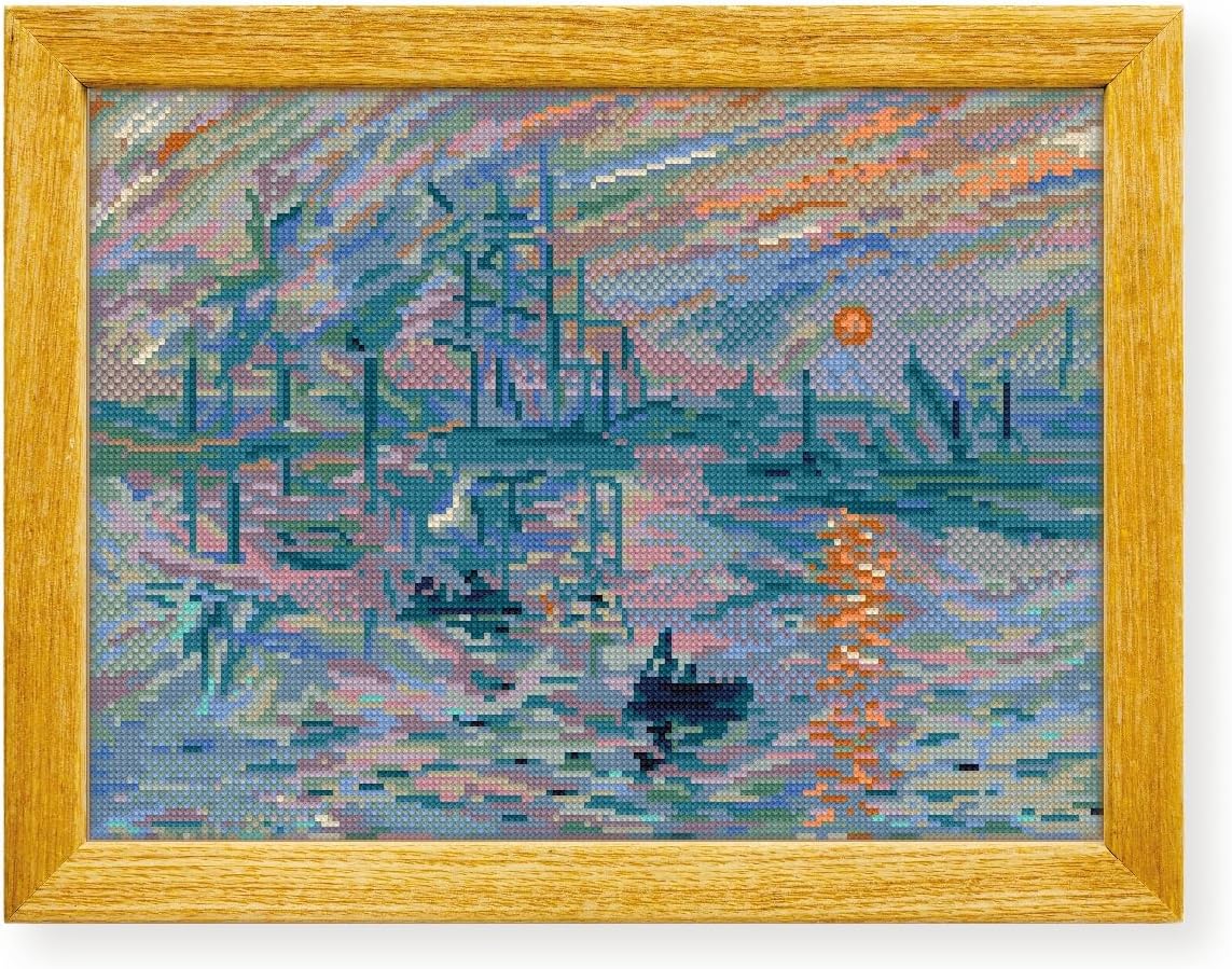 Awesome Pattern Studio Impression Sunrise by Claude Monet DS2222, Diamond Painting Kit, Diamond Art Kits for Adults, Full Drill 5D Diamond Dots Kits. All Items Included.