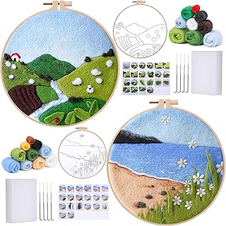 2 Sets of Needle Felting Kit, Needle Felting Tools for Beginner, Wool Felt Supplies with Instructions, Needle Felting Pad, Felting Needles, Felting Wool, Embroidery Hoops, Used for Home Decoration
