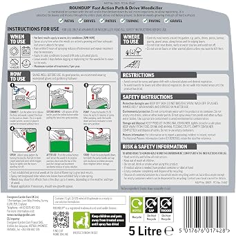 Roundup Ready to Use Path Weedkiller Pump ‘n Go 5L | Continuous Pressure Spray Systemic Root Killer | Fast Action for Patios Drives & Gravel | Treats up to 150m² | 5 Litre Large Value Pack