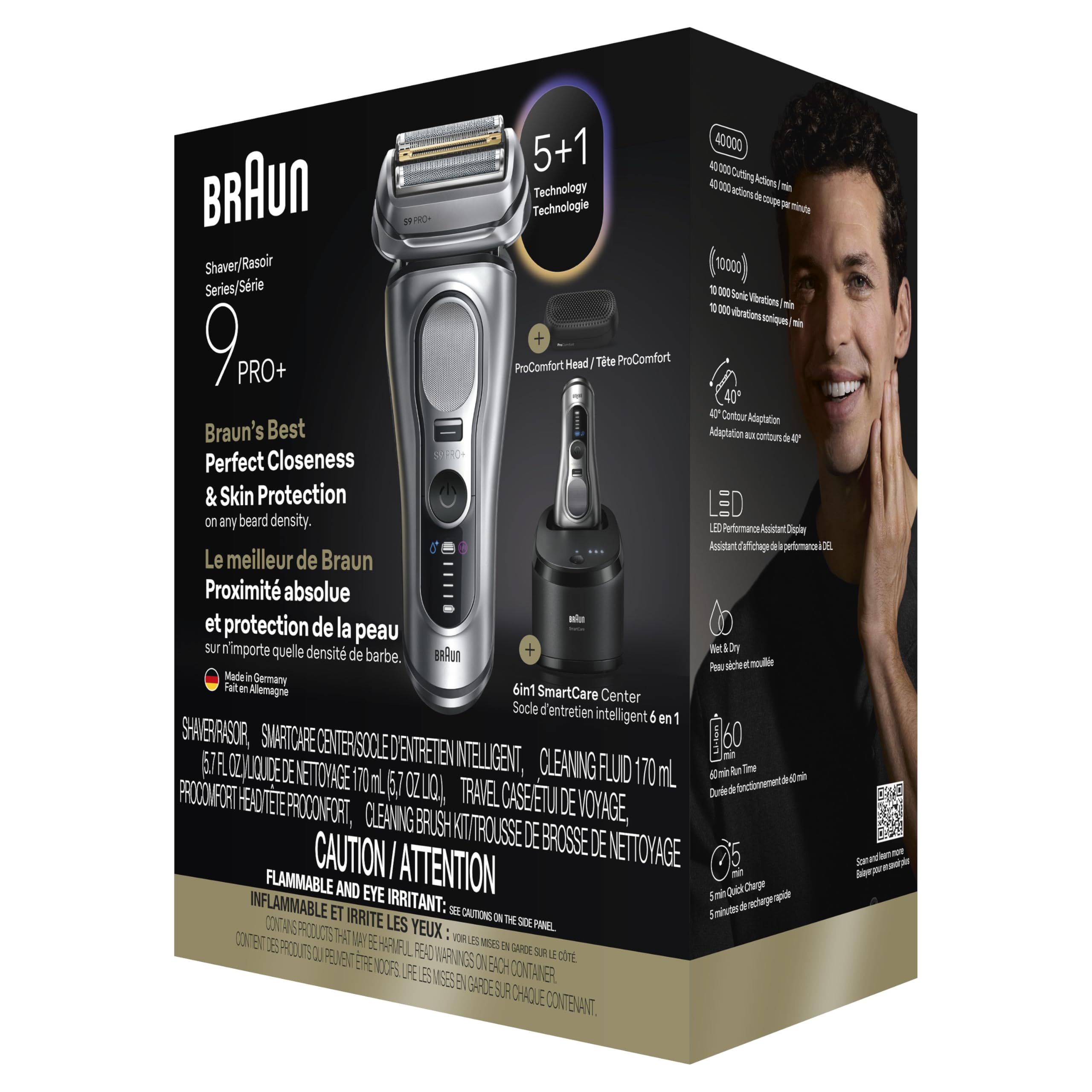 Braun Series 9 PRO+ Electric Shaver, Wet & Dry Razor, Pro SensoAdapt, 6in1 SmartCare Center, 9697CC, Silver, Holiday Gifts for Men