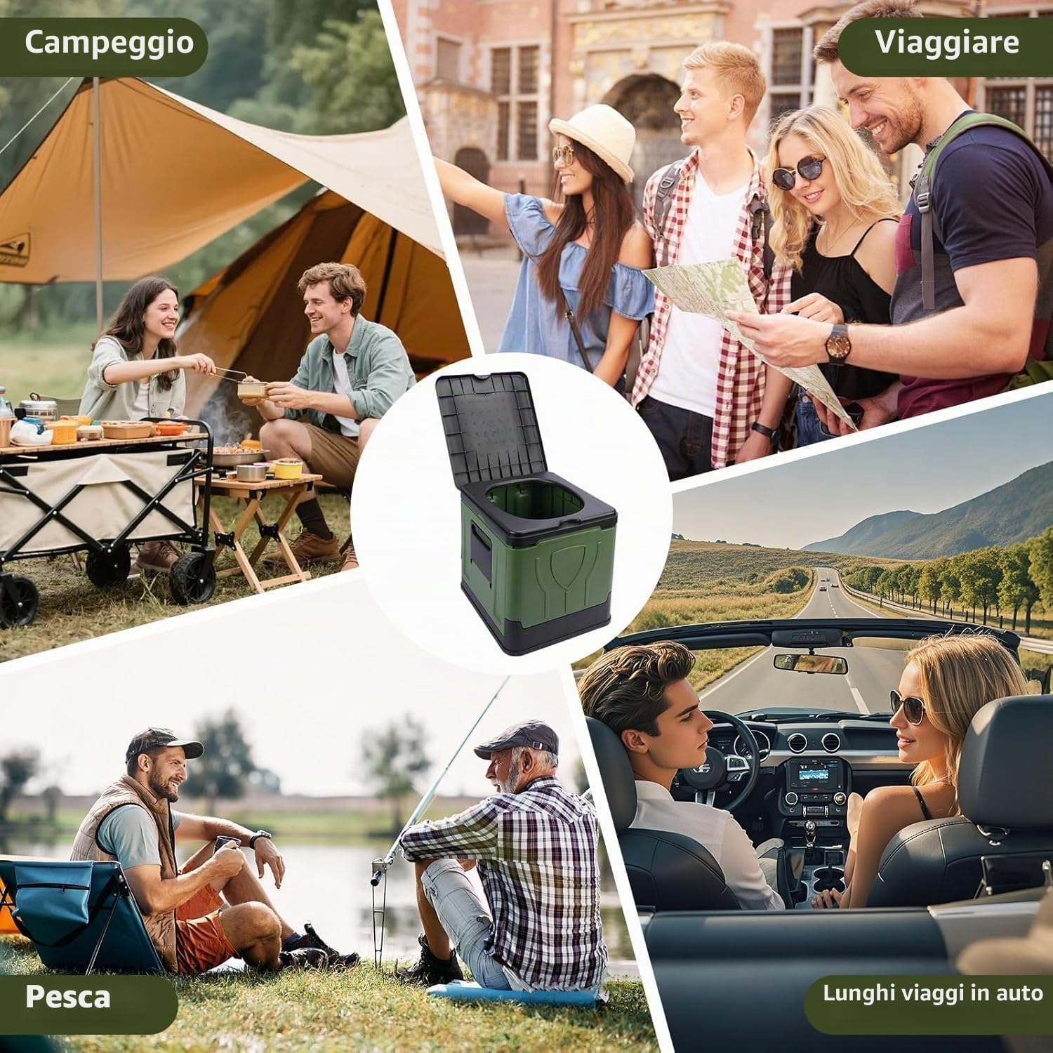 Toilette da Campeggio Pieghevole,WC Portatile Max 150 kg,Gabinetto Mobile Adulti Pieghevole,Cesso Portatiles per Camper,Viaggi,Emergenza,Bagno Esterno Compatto