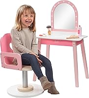 Vista 5 de Set de Juego de Peluquería de Madera de Simulación - Tocador Completo con Espejo, Silla y Carrito con Ruedas - El Set de Juego Incluye Secador