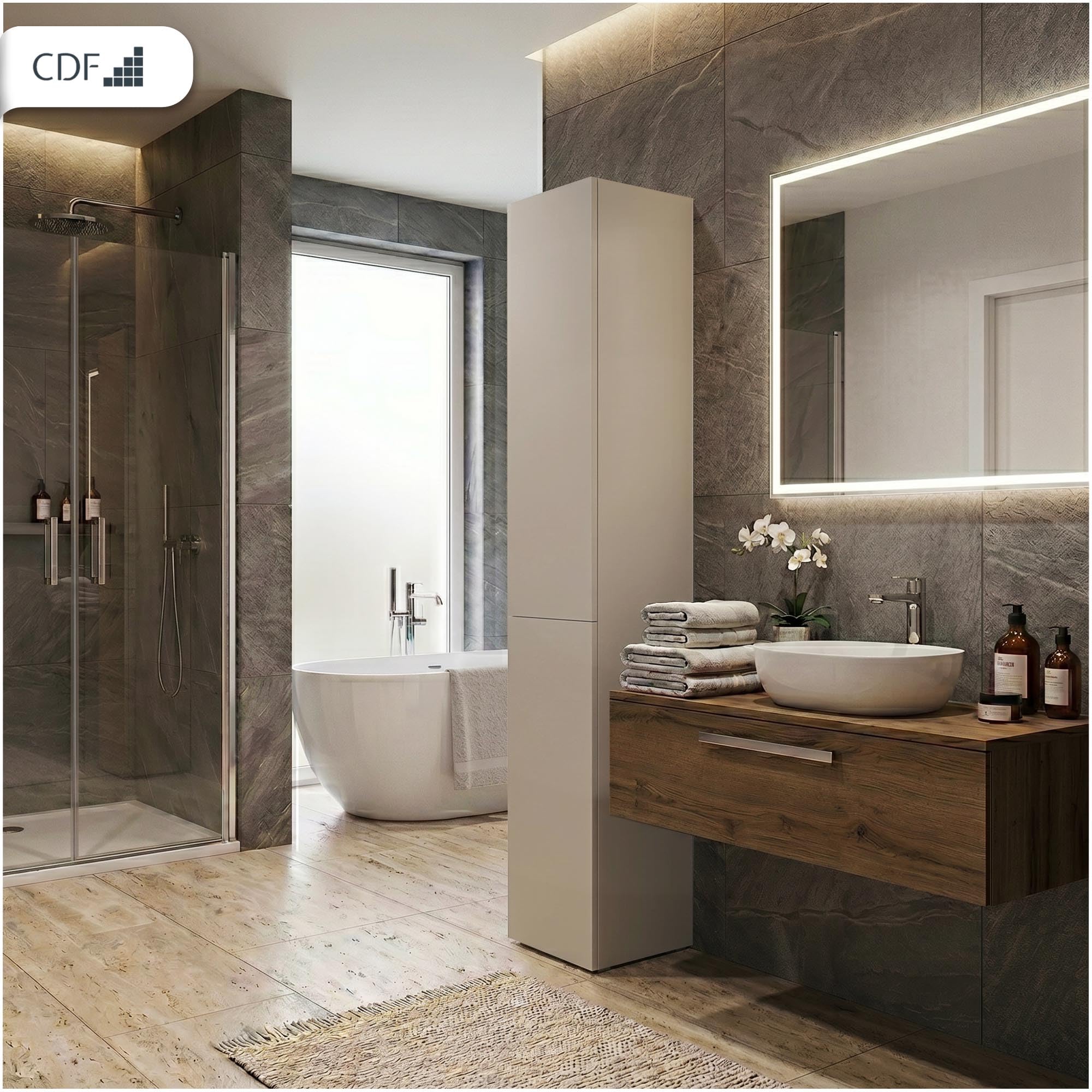 CDF Mueble de Baño y Lavandería, Columna de Baño Estrecho, Armario Alto con Cesto para la Ropa, Armario Que Ahorra Espacio Salón, Pasillo, Aseo Cachemira (Beige), Ancho 31 cm, 30x31x174 cm