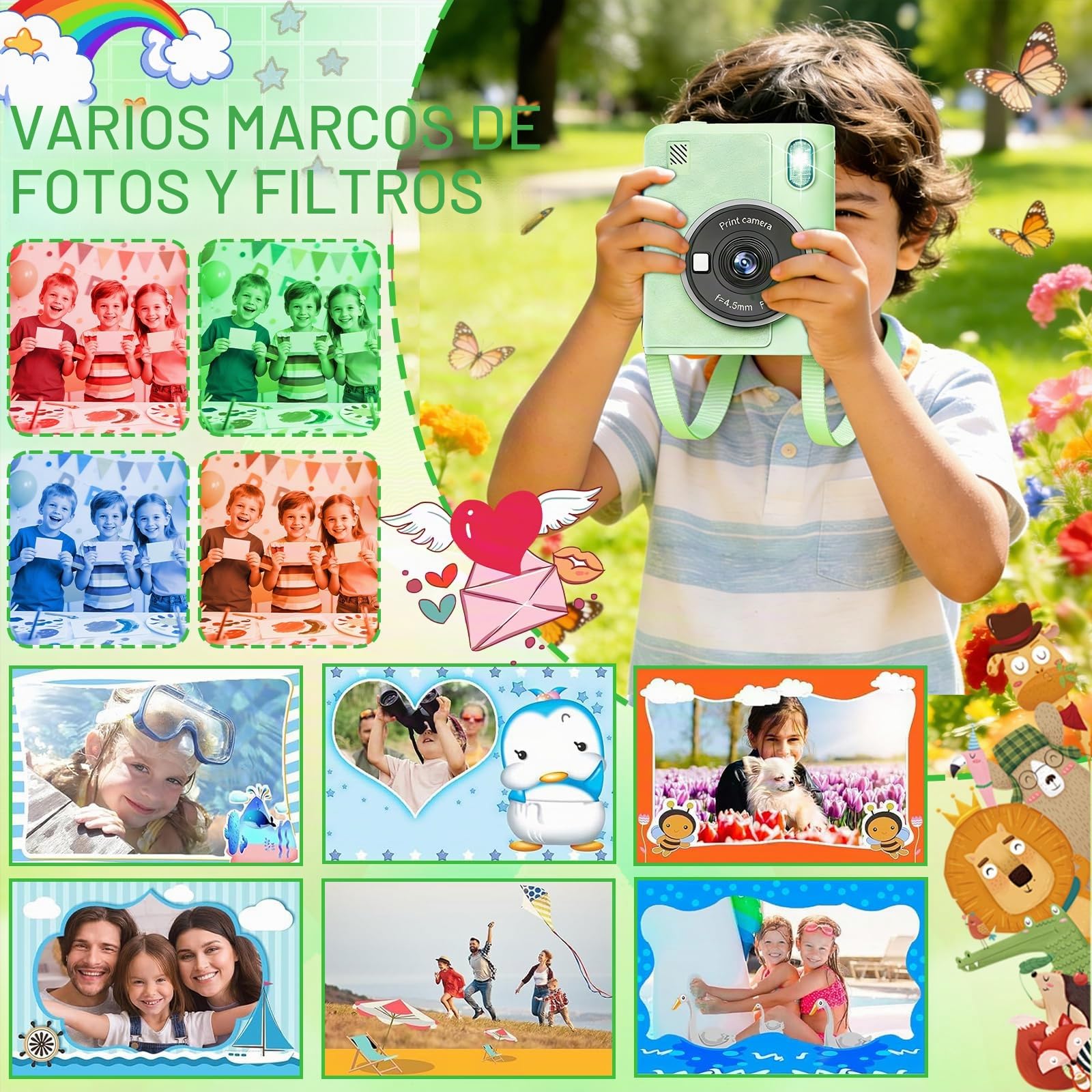 Camara Fotos Infantil Instantanea,1080P Camara Fotos Infantil,2,4 Pulgada con Tarjeta de 32GB y Papel Fotografia,Juguete Cámara Instantánea Regalos para Niños y Niñas de 3-12 Años