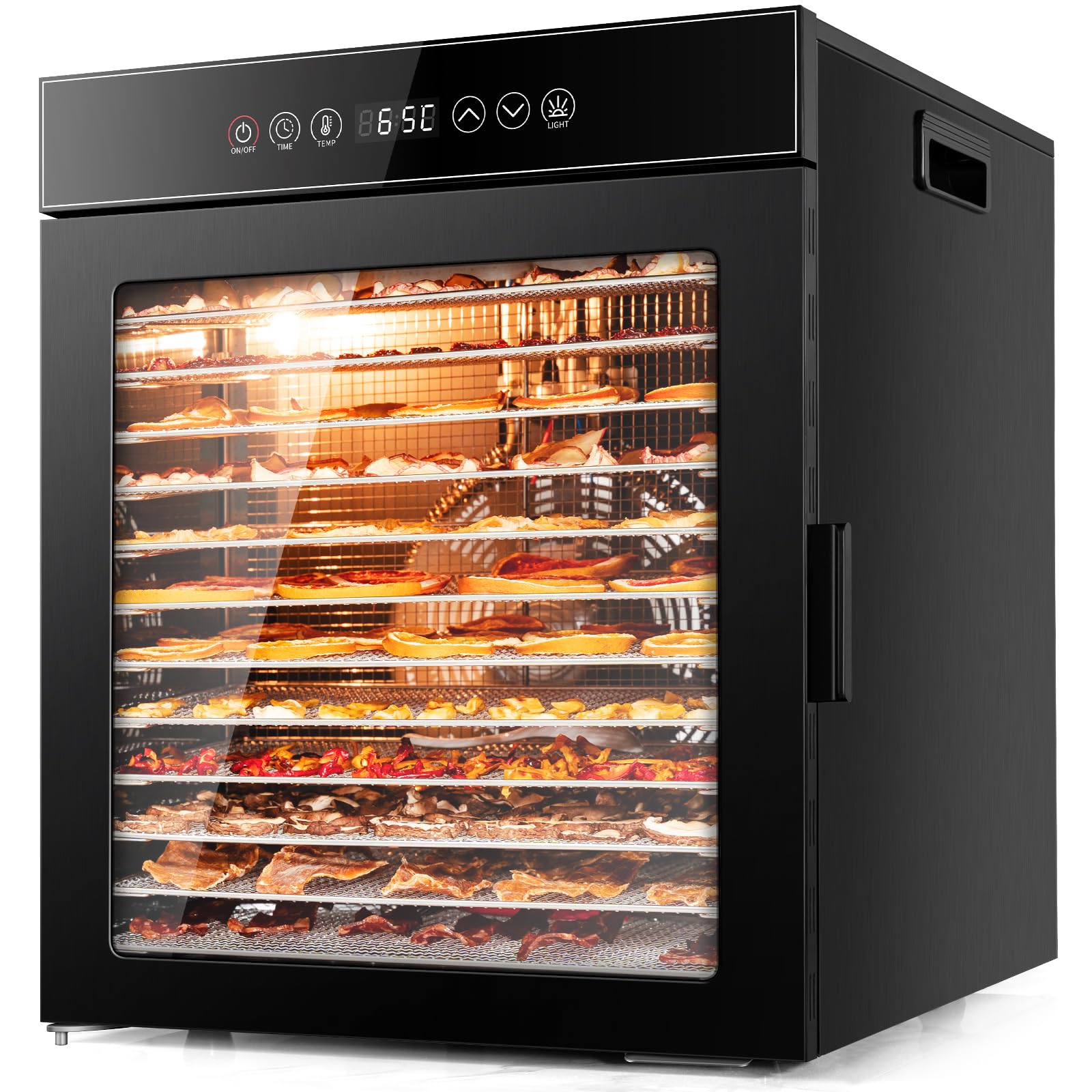 Kwasyo 12 Trays Stainless Steel Food Dehydrator all in Black, Food Dryer UK with 30-90°C Adjustable & 24hr Digital Timer, Commercial Dehydrator Fruits for Fish Vegetables Meat Jerky Herb, 900W