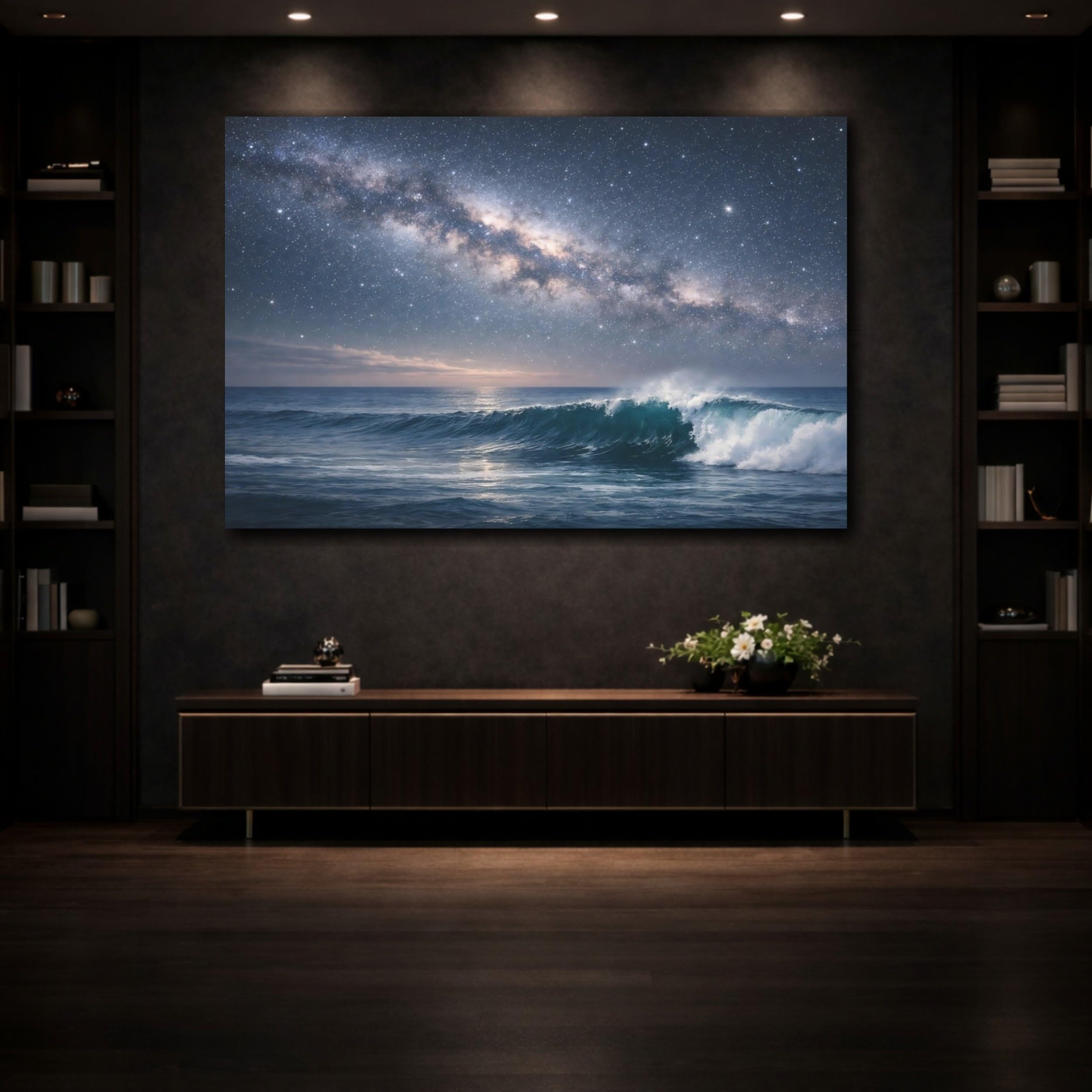 Nature Milky Way Ocean - Canvas Wall Art Print 24×16 inch (60×40 cm) - Horizontal / 1.25 inch (3 cm)