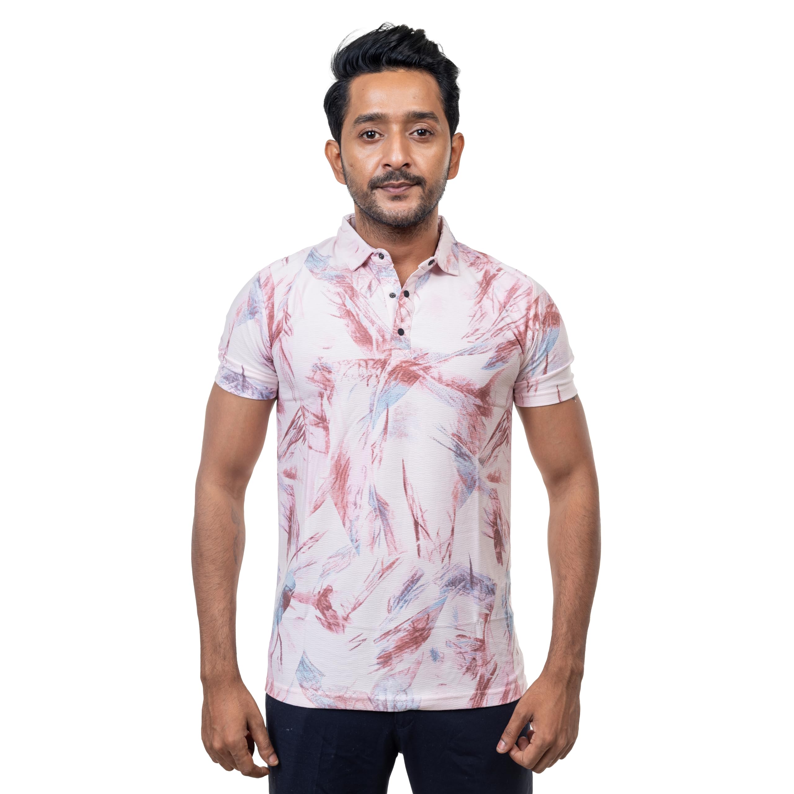 High Density Men’s Abstract Print Polo T-Shirt Silver-image-29