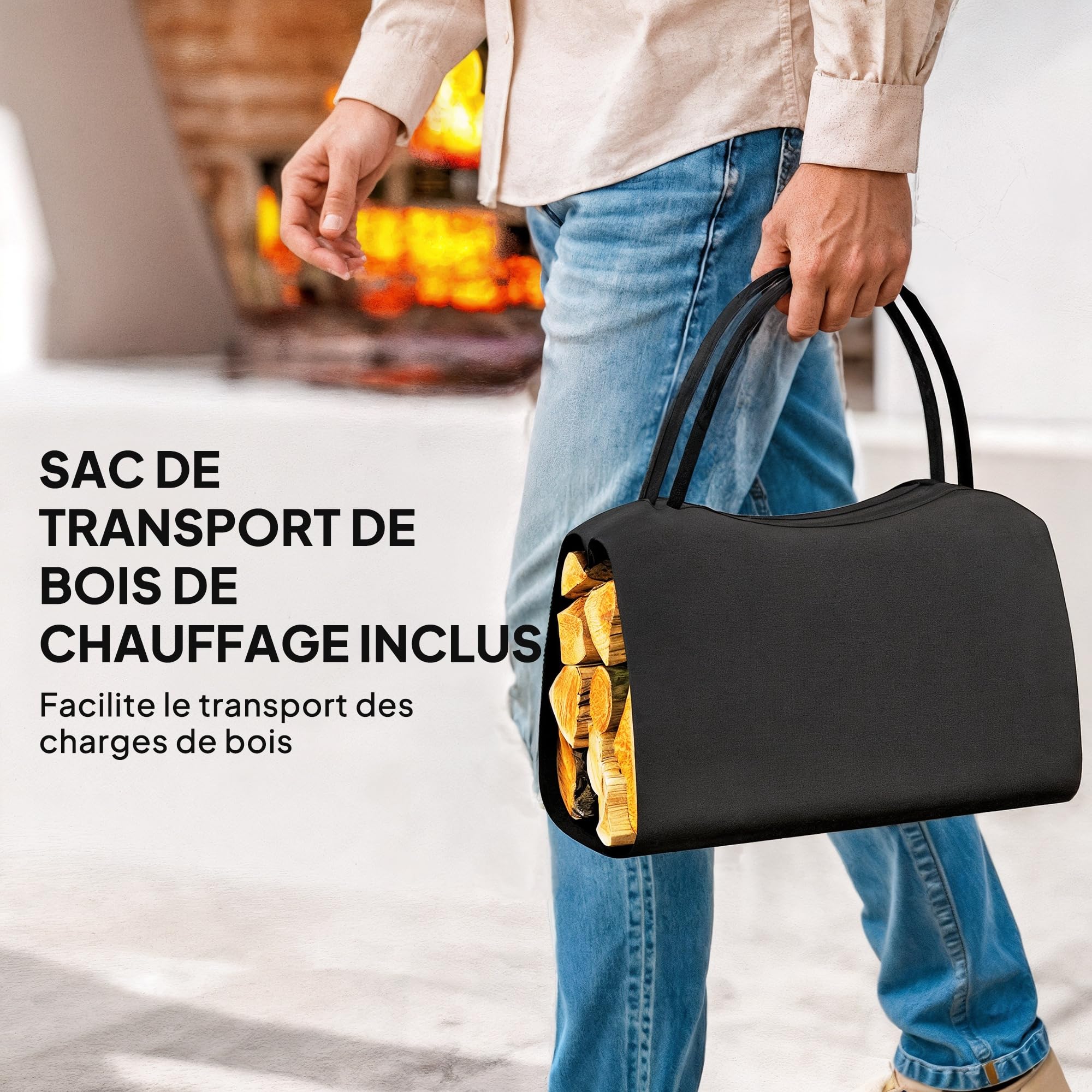 Outsunny Range-bûches Porte Buche Sac de Transport 53 x 33 x 43 cm Noir
