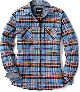 CQR Women's Plaid Flannel Shirt Long Sleeve, All-Cotton Soft Brushed Casual Button Down Shirts