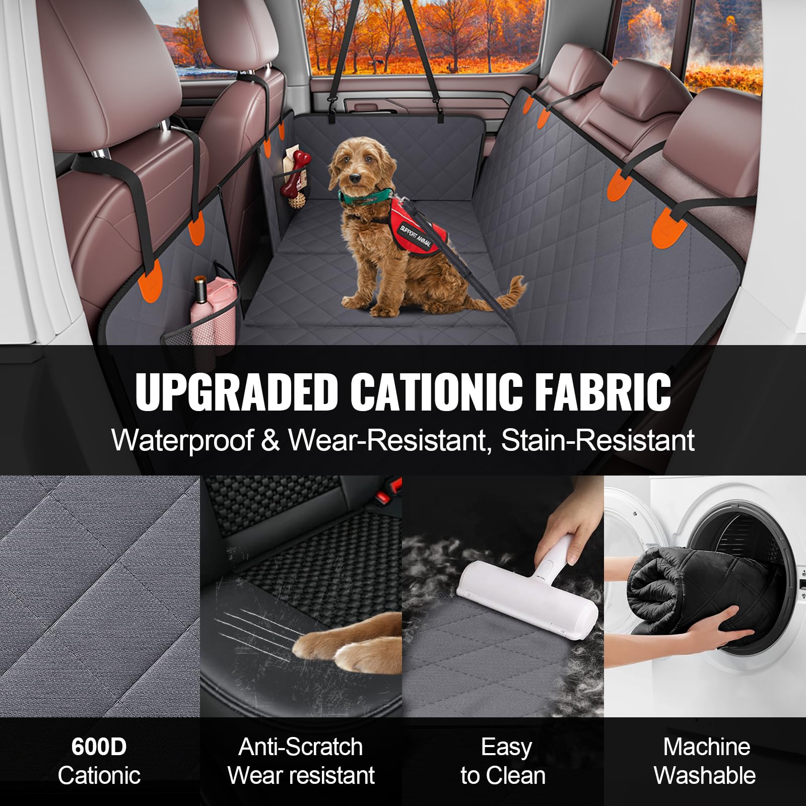 VEVOR Funda Perros Coche Impermeable 600D Cubierta de Asiento Trasero para Mascota 142 x 77 cm Protector de Asiento para Perros con Ventana de Malla Visible y Bolsillo de Almacenamiento para Camión