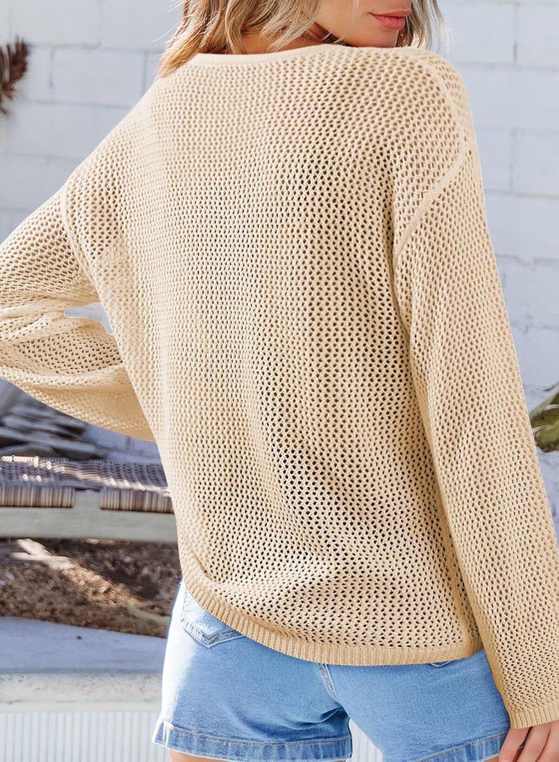 Dokotoo Womens Fashion 2026 Summer Crochet Hollow Out Long Sleeve Sweaters Casual Crewneck Pullover Shirt Beach Coverup - Image 2