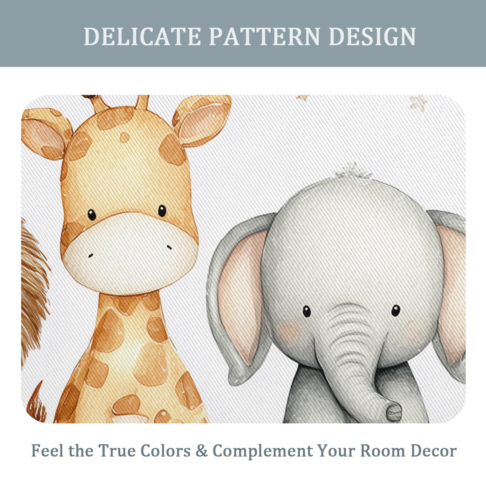 Generisch Kinder Safari Gardinen Blickdicht 2er Set, Vorhänge Löwe Giraffe Elefant Cartoon Motiv mit Ösen, Wohnzimmer Schlafzimmer Deko, Thermovorhang Verdunkelung, H 245 x B 140 - J332